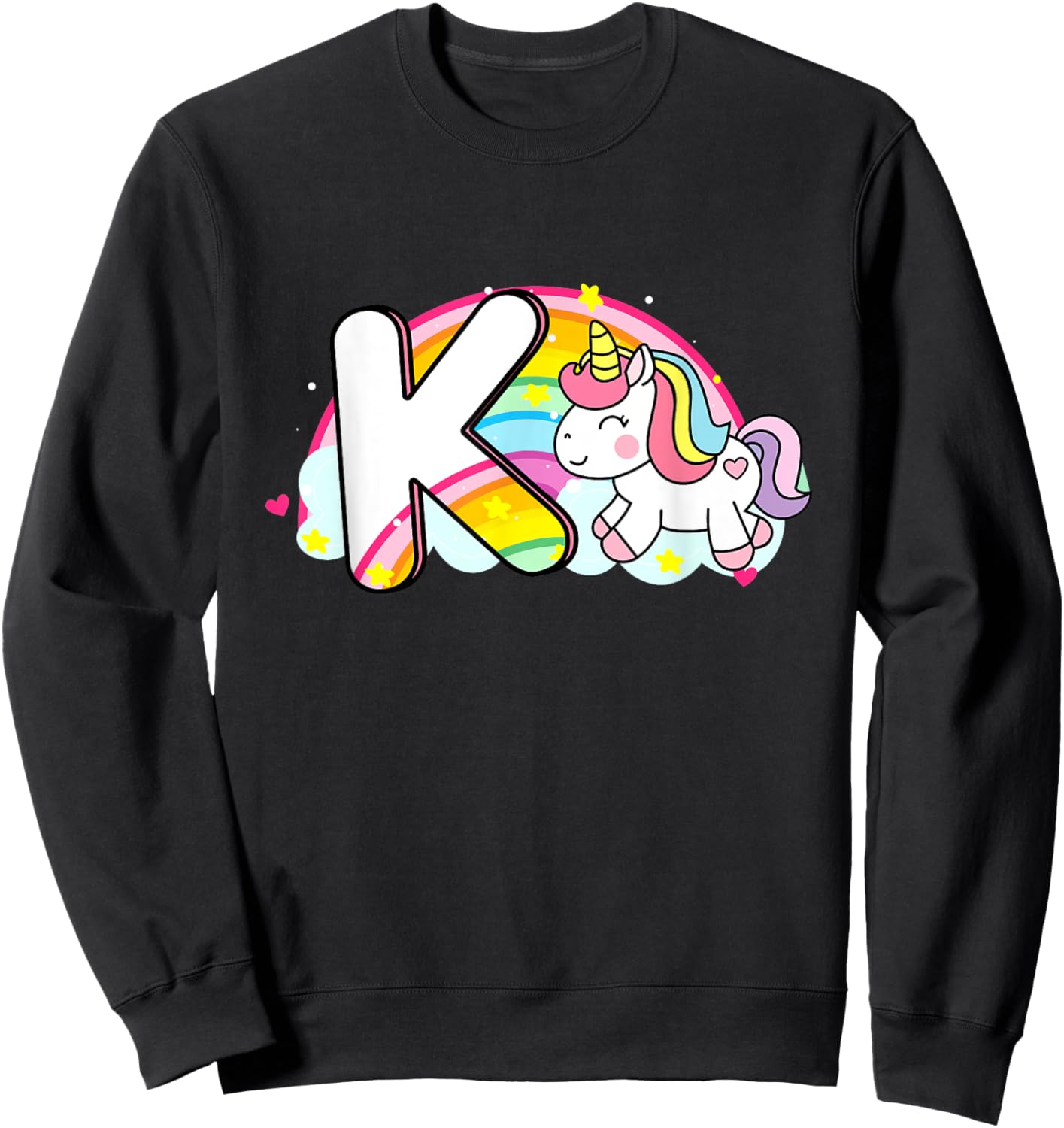 Cute Unicorn Rainbow Caricature Initial K Mo Sweatshirt - Sweatshirt | Black