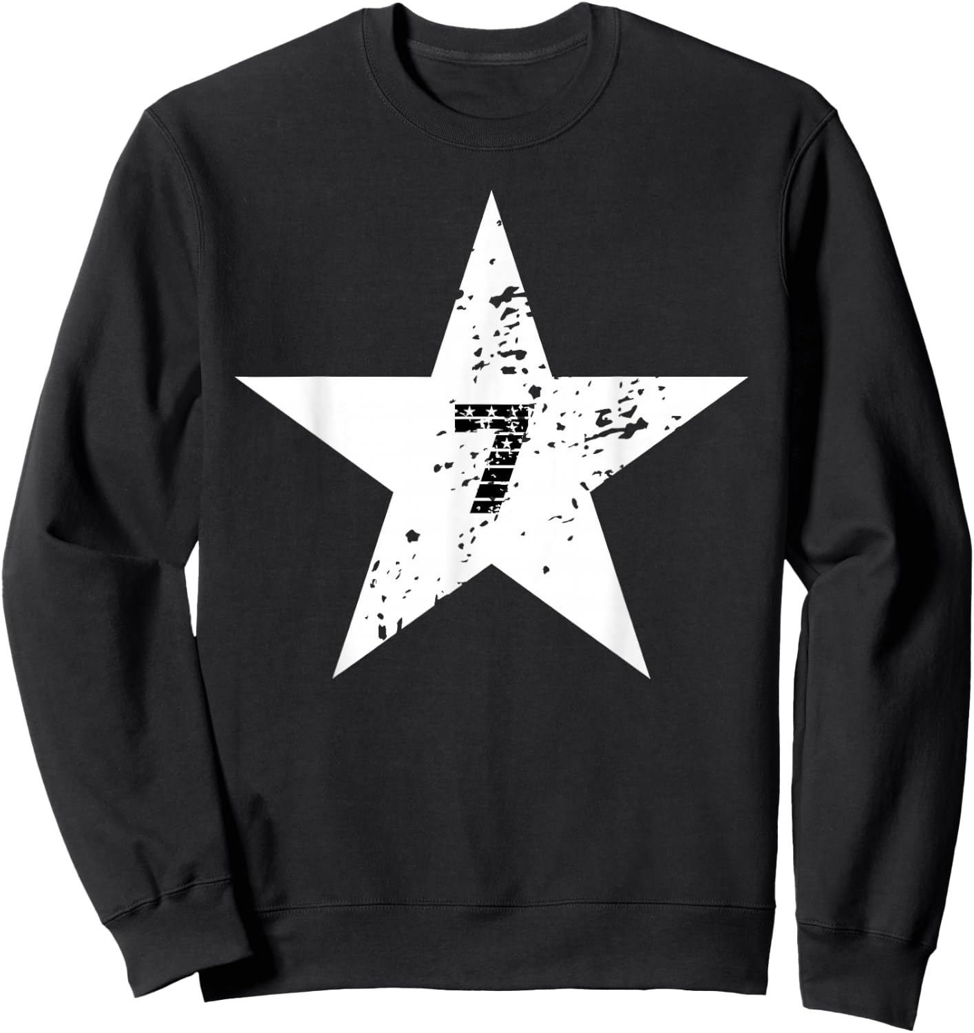Number #7 Sport Vintage White Star Number Sweatshirt - Sweatshirt | Black