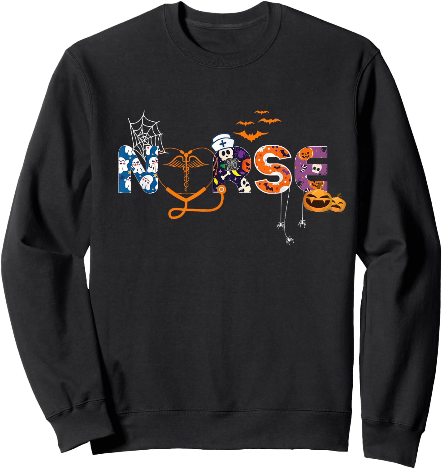 Nursing Halloween Cute Health Worker Halloween Pattern Sweatshirt - Sweatshirt | Black