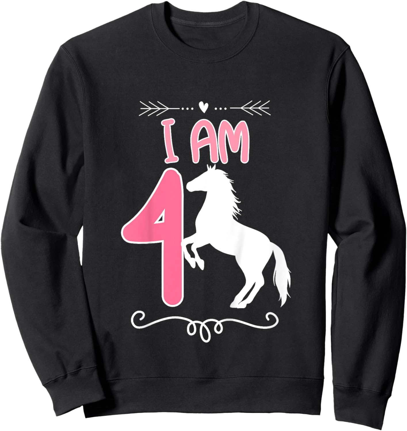 Horse Birthday Shirt 4 Years Old Birthday Outfit Girls Sweatshirt - Sweatshirt | Black