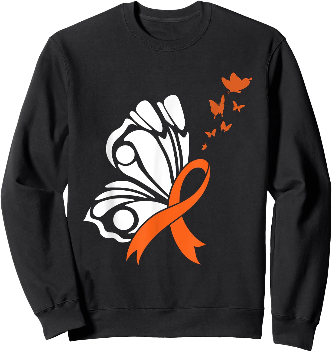 Butterfly Blood Cancer Awareness Leukemia Orange Ribbon Hope Sweatshirt - Sweatshirt | Black