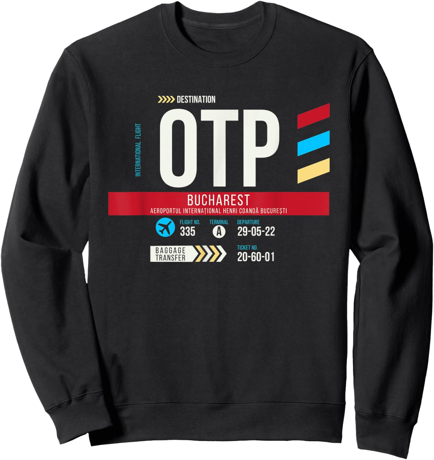 Vintage Bucharest OTP Airport Code Retro Travel Day Romania Sweatshirt - Sweatshirt | Black