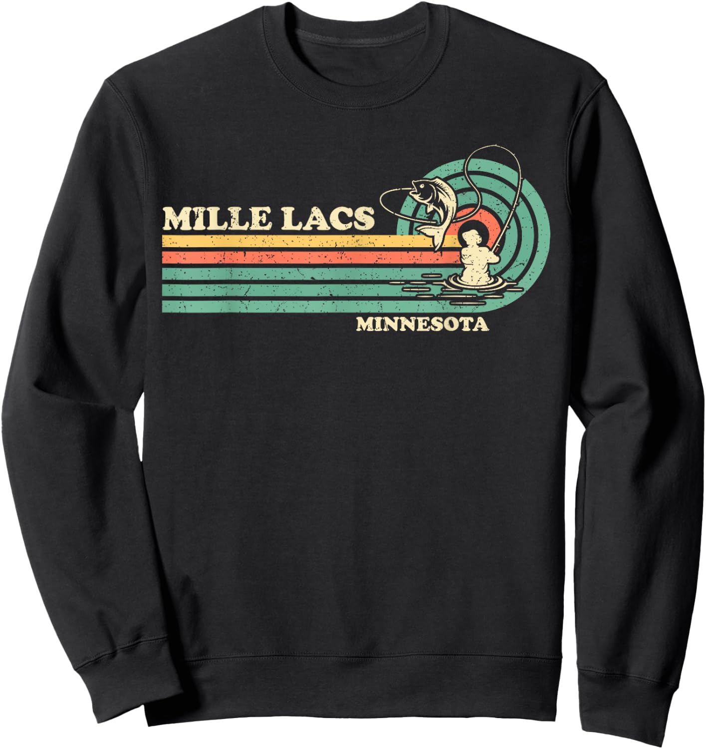Vintage Retro Summer Fishing Minnesota Mille Lacs Lake Men Women Kids Sweatshirt - Sweatshirt | Black