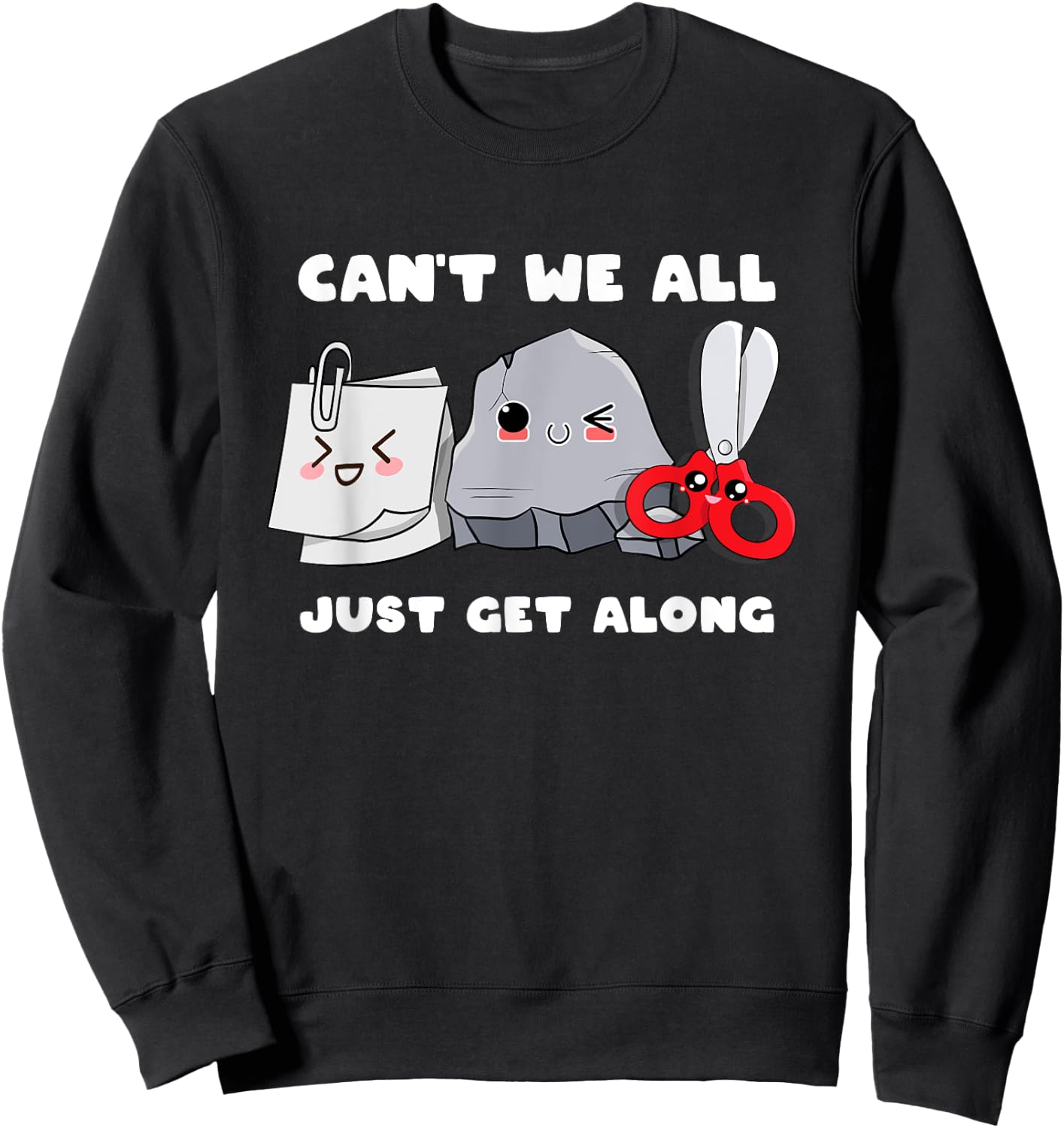 Can't We All Just Get Along Cute Rock Paper Scissors Sweatshirt - Sweatshirt | Black