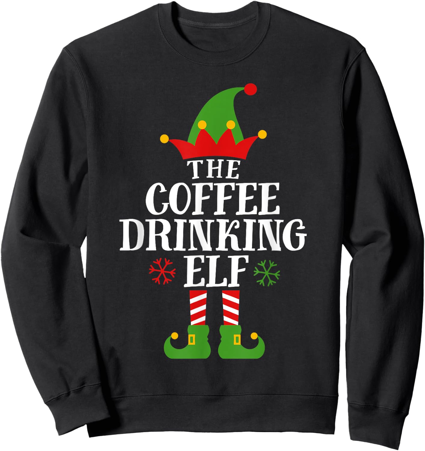 The Coffee Drinking Elf Funny Matching Family Christmas Sweatshirt - Sweatshirt | Black