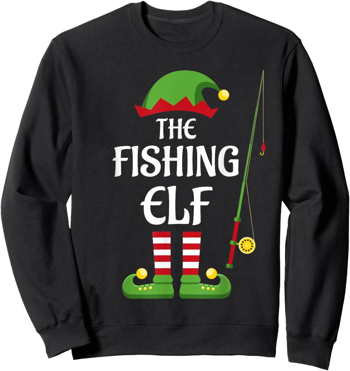 Fishing Elf Family Matching Group Christmas Sweatshirt - Sweatshirt | Black