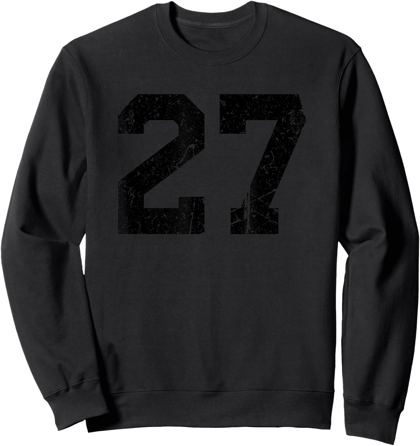 Number #27 Sport Black Distressed Varsity Number Sweatshirt - Sweatshirt | Black