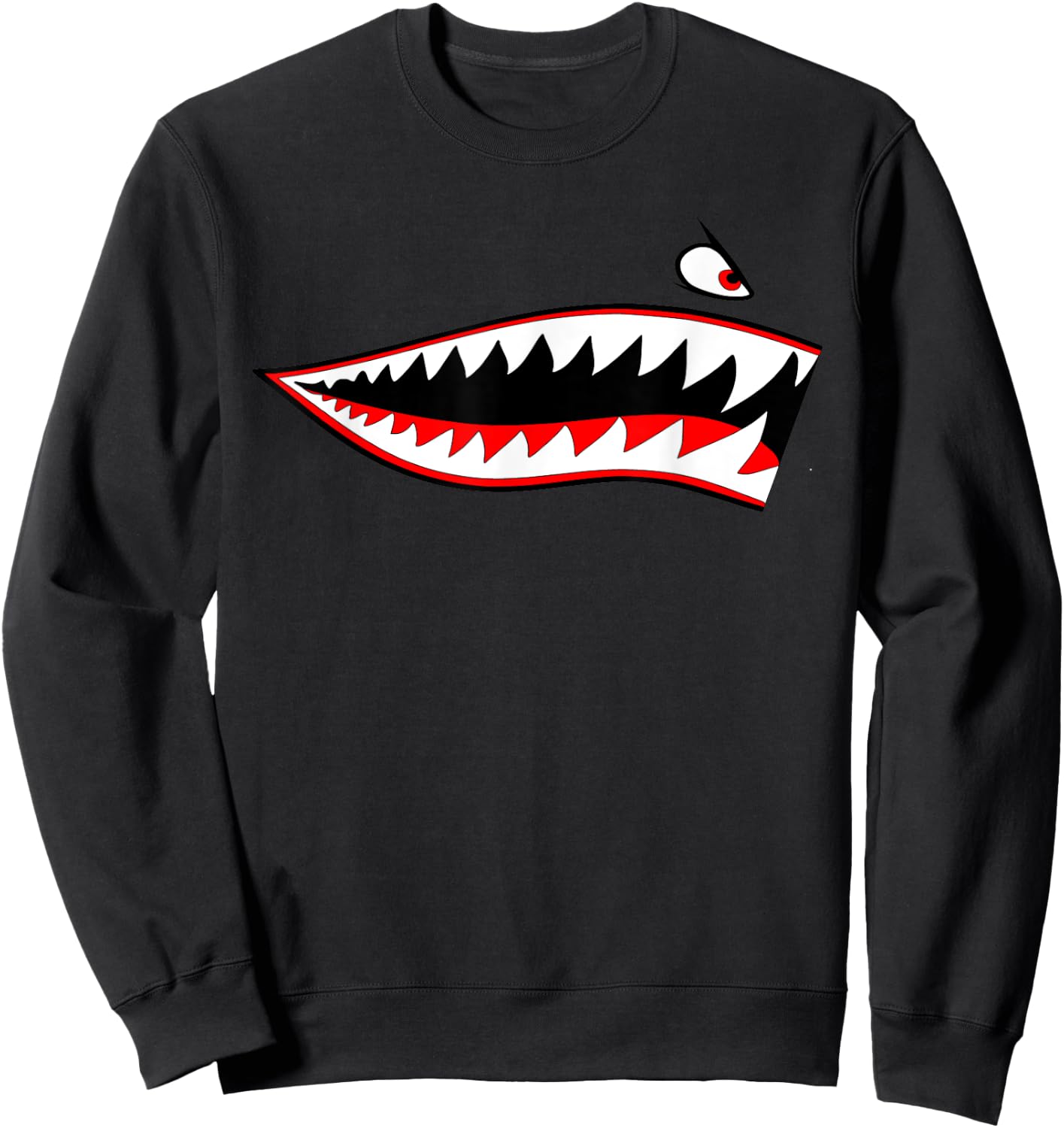 Shark Teeth Nose Art Warhawk P-40 A-10 Warthog War Plane Sweatshirt - Sweatshirt | Black