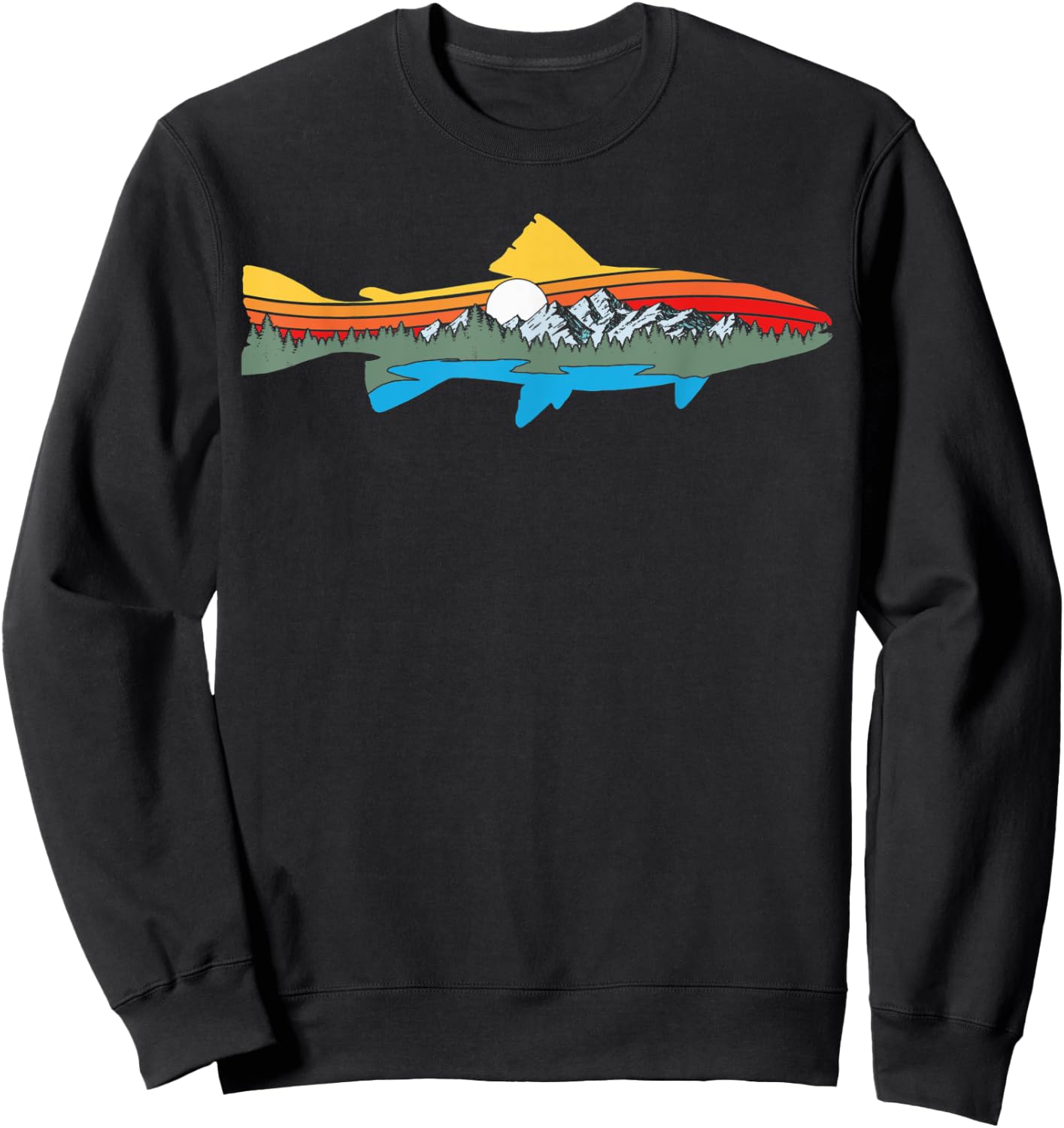 Artistic Trout Nature & Outdoor Fish & Fishing Graphic Sweatshirt - Sweatshirt | Black