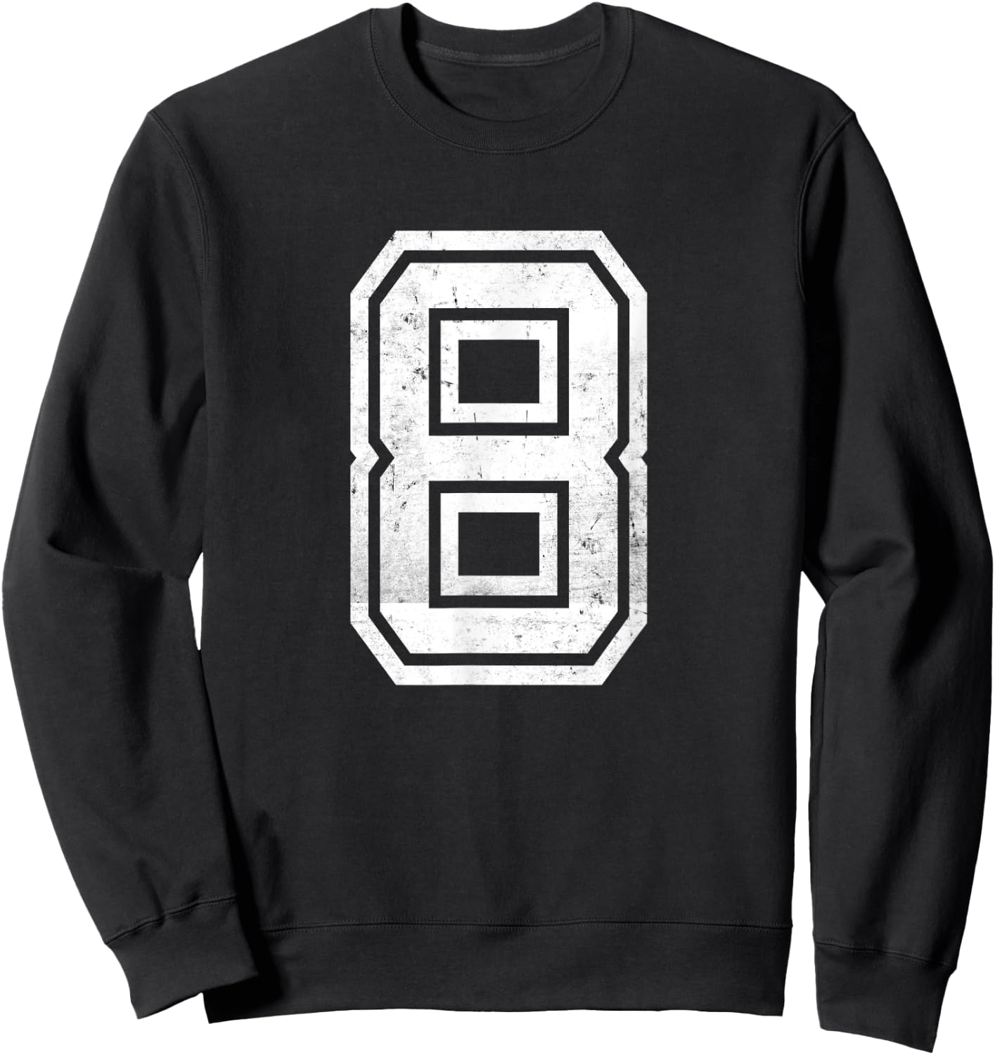 Distressed Number #8 Sport White Varsity Number Sweatshirt - Sweatshirt | Black