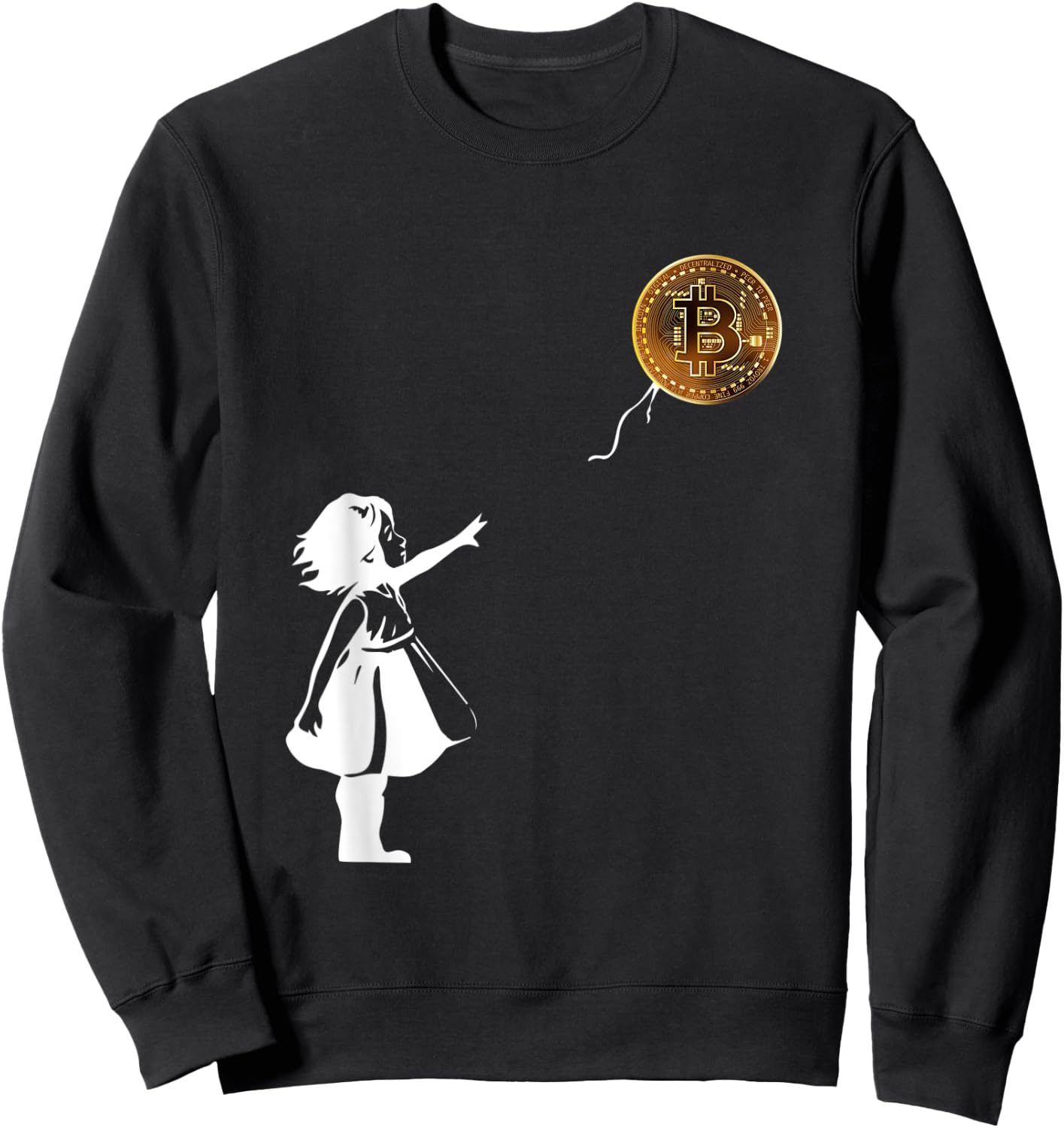 Bitcoin Balloon Girl Chasing A Fying Bitcoin Balloon Sweatshirt - Sweatshirt | Black