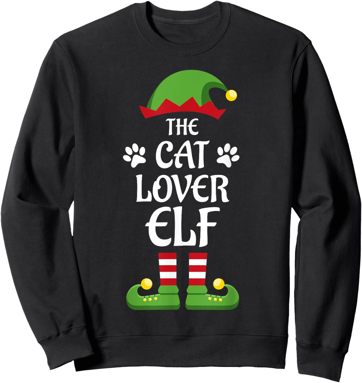 Cat Lover Elf Family Matching Group Christmas Sweatshirt - Sweatshirt | Black