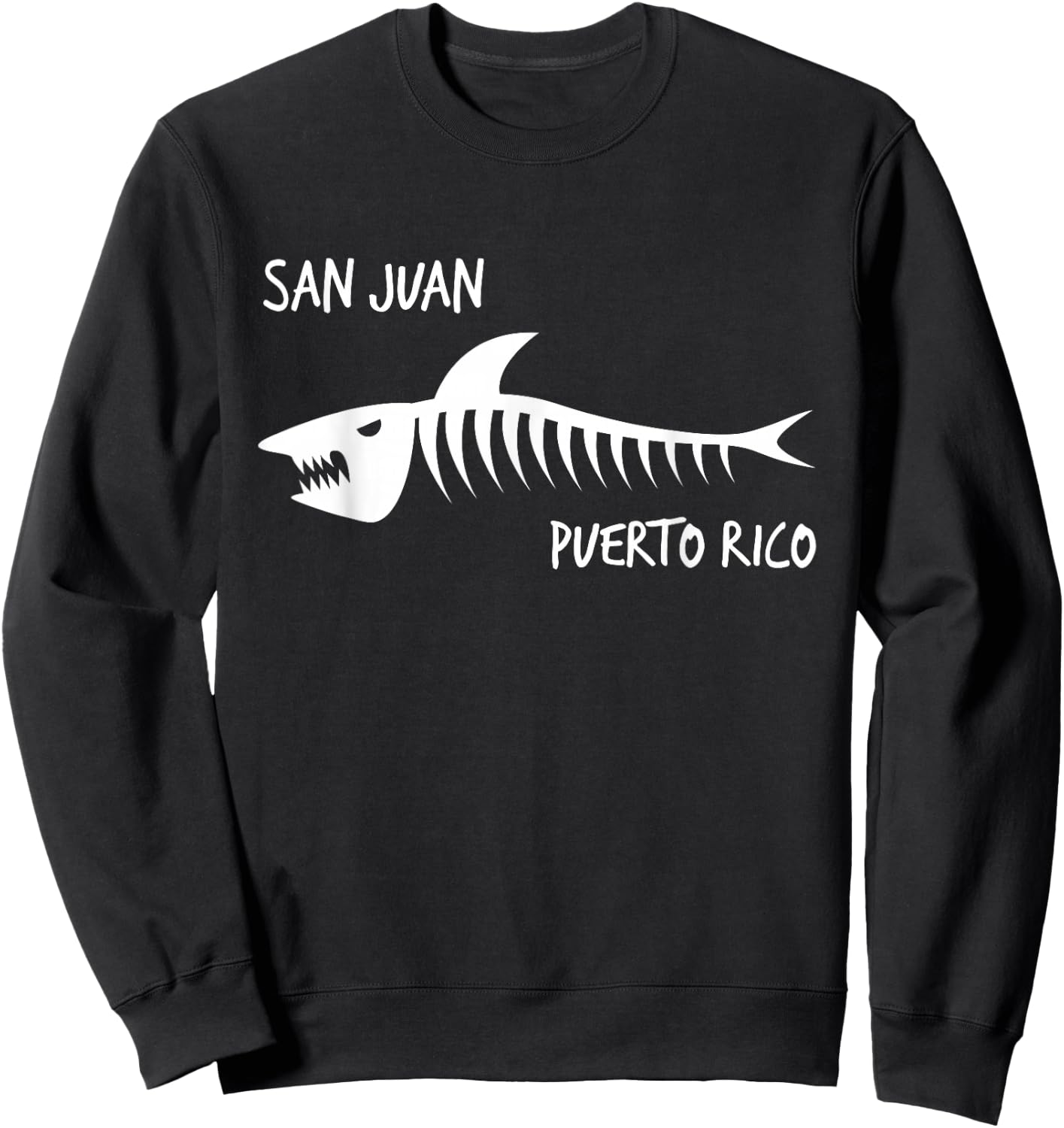 San Juan Puerto Rico Shark Skeleton White Print Sweatshirt - Sweatshirt | Black