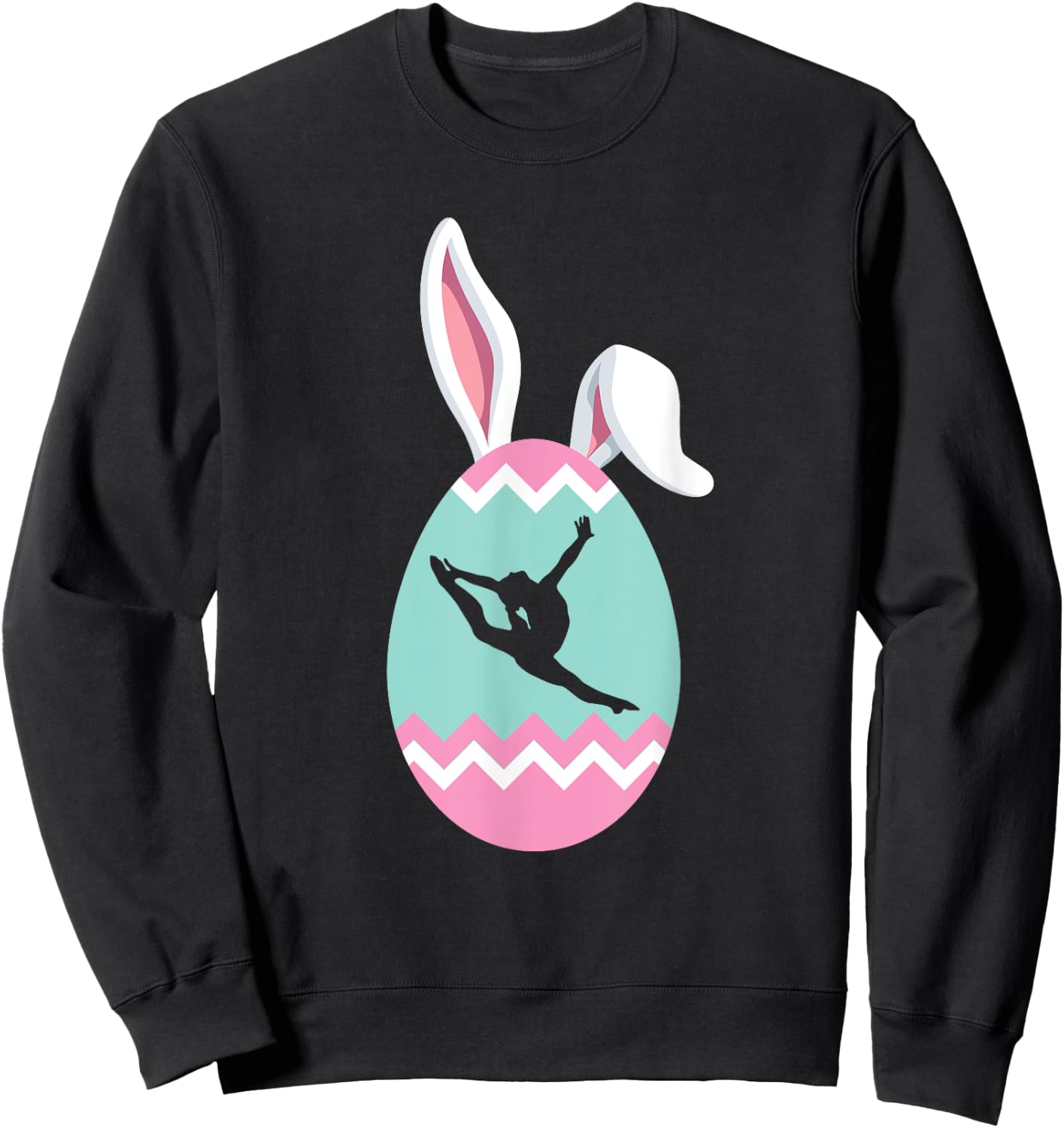 Eggcellent Gymnast Easter Egg Bunny Ears Sweatshirt - Sweatshirt | Black