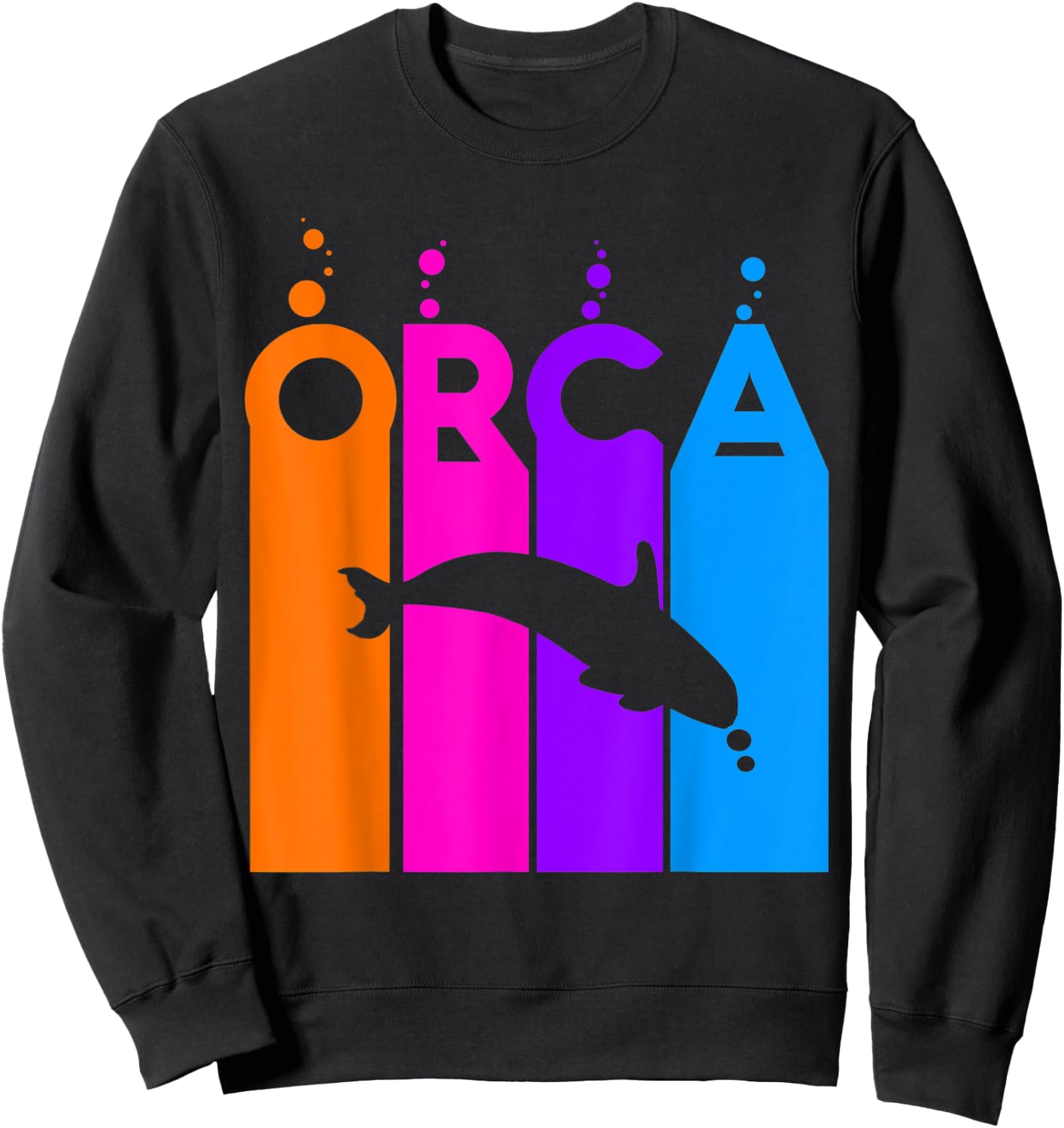 Orca Animal Rainbow Bubble with Silhouette Sweatshirt - Sweatshirt | Black