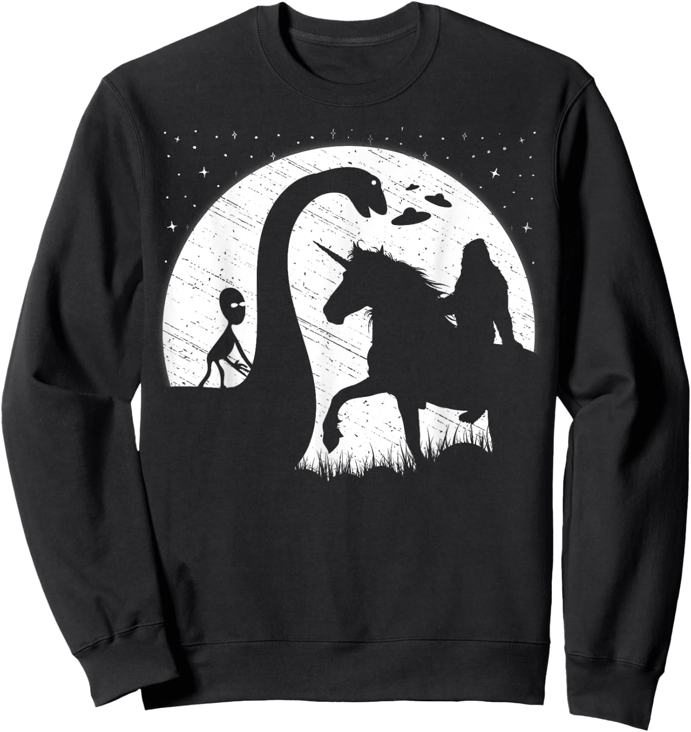 Funny Alien Riding Loch Ness Monster Nessie Bigfoot Unicorn Sweatshirt - Sweatshirt | Black