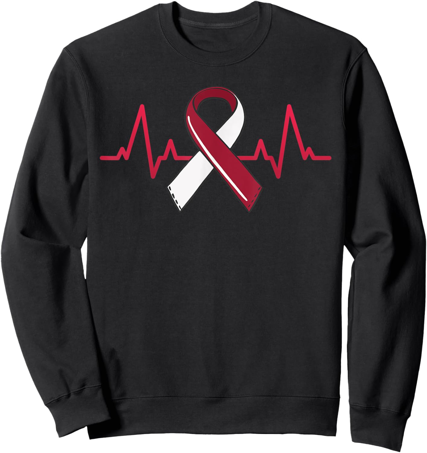 Oral Head And Neck Cancer Heartbeat Throat Burgundy Ribbon Sweatshirt - Sweatshirt | Black