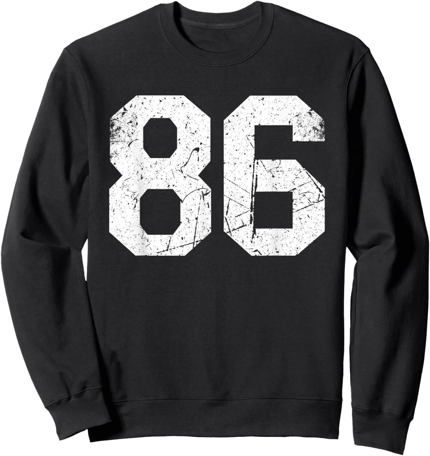Number #86 White Retro Vintage Varsity Number Sweatshirt - Sweatshirt | Black