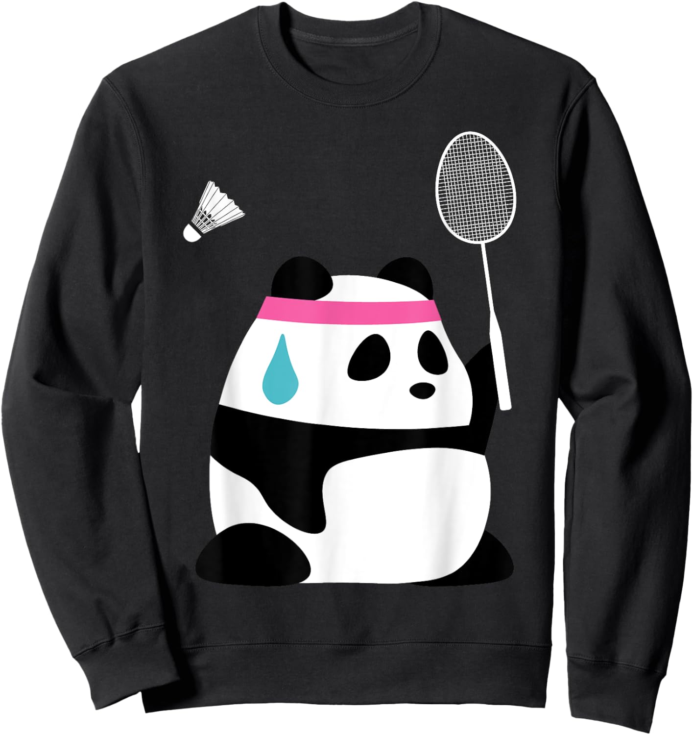 Exhausted Badminton Panda - Funny Cute Shuttlecock Animal Sweatshirt - Sweatshirt | Black