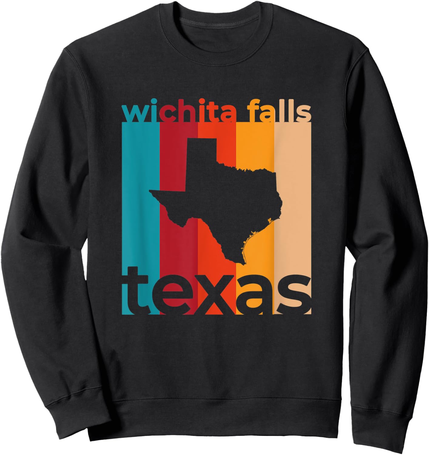 Wichita Falls Texas Vintage TX Retro Repeat Cutout Sweatshirt - Sweatshirt | Black