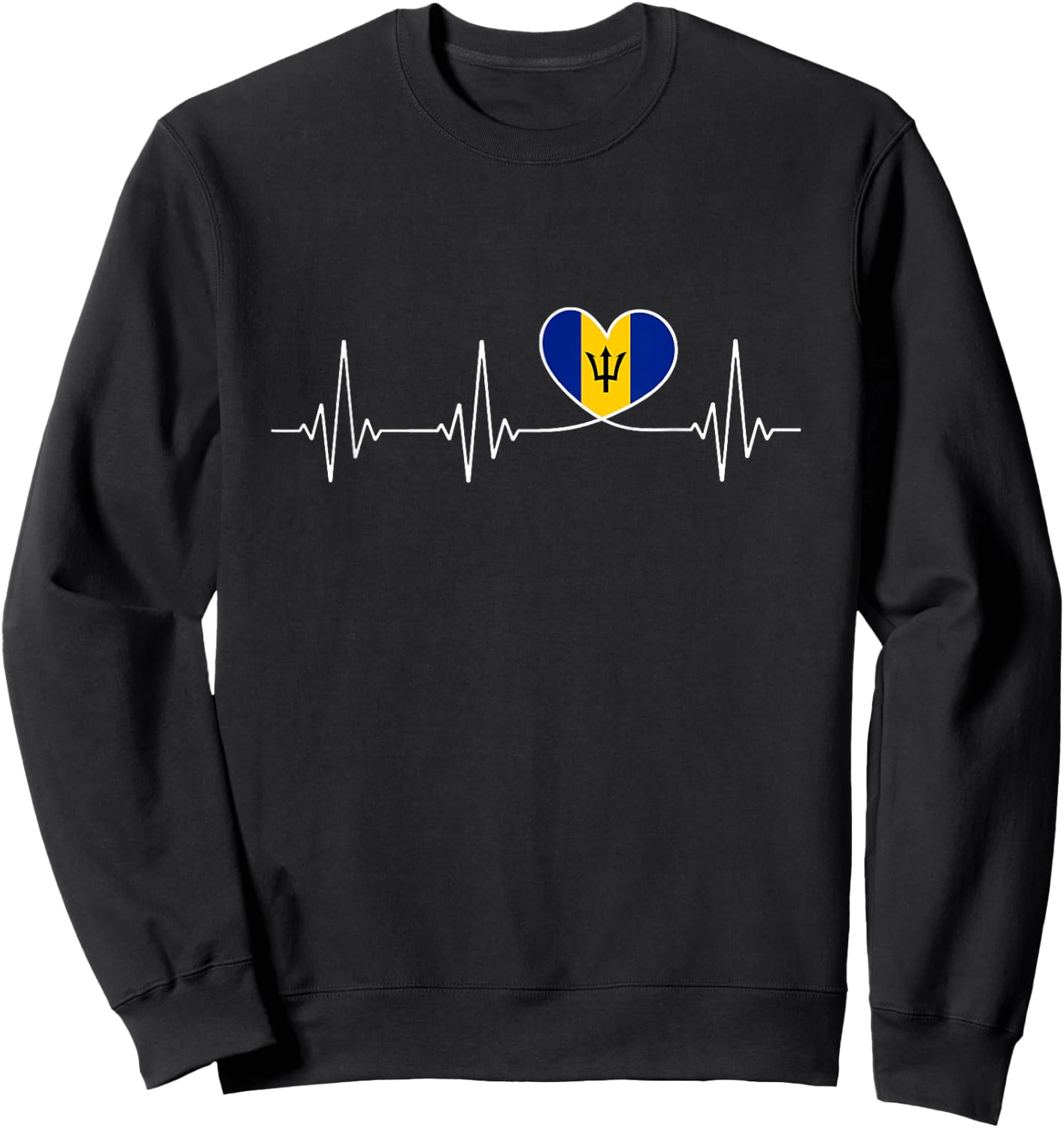 Barbados Love Heartbeat Barbadian Flag with Heart Barbados Sweatshirt - Sweatshirt | Black