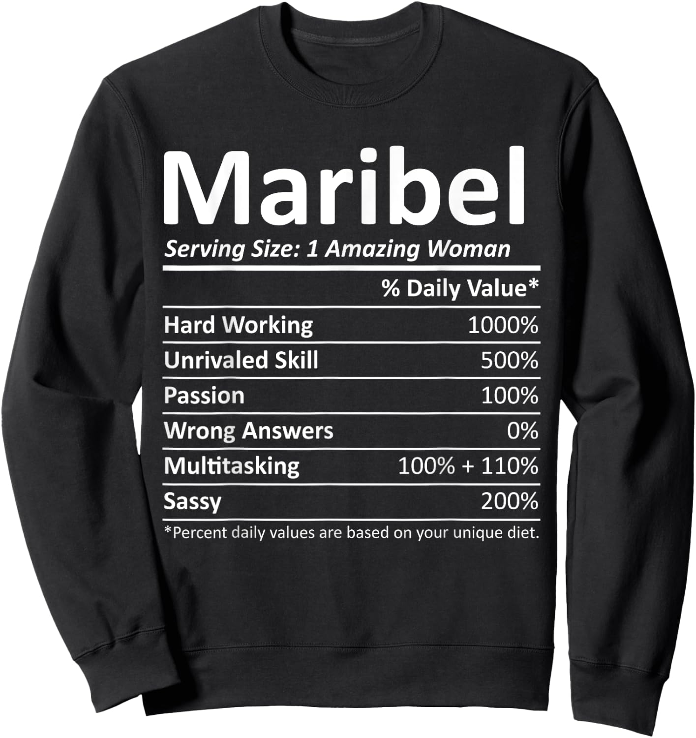 MARIBEL Nutrition Personalized Name Funny Christmas Gift Sweatshirt - Sweatshirt | Black