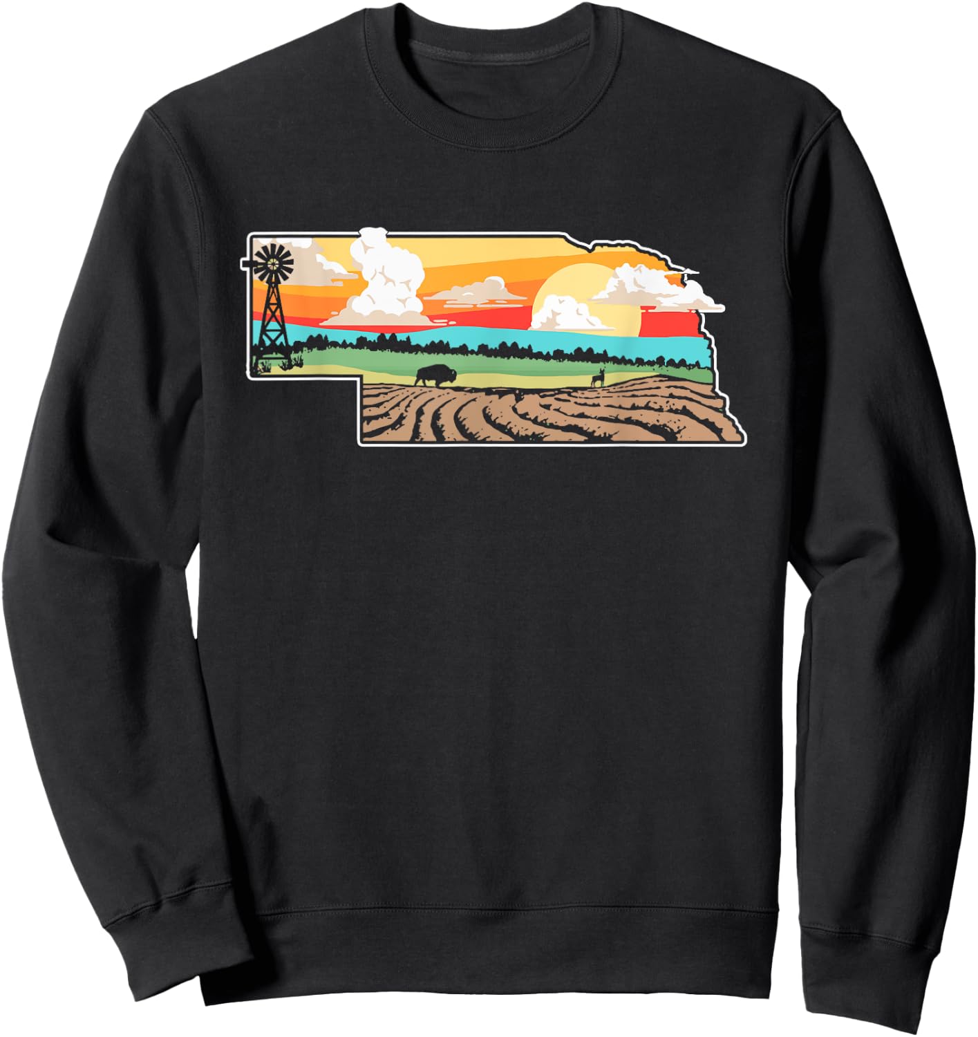 State of Nebraska Pride Outdoor & Nature Artistic Graphic Sweatshirt - Sweatshirt | Black