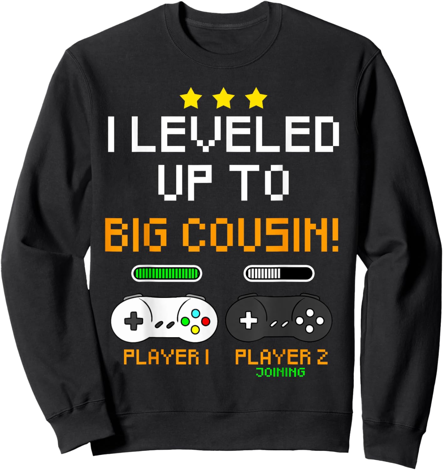 Cool Big Cousin Apparel Cousin Gamer Baby Announcement Gender Reveal Gaming , Black, Small Sweatshirt - Sweatshirt | Black