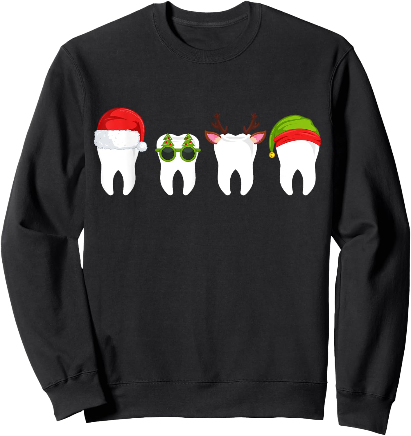 SOMMAS DENTIST Funny Dentist Christmas Tooth Dental Teeth with Xmas Hats Adult Sweatshirt - Sweatshirt | Black