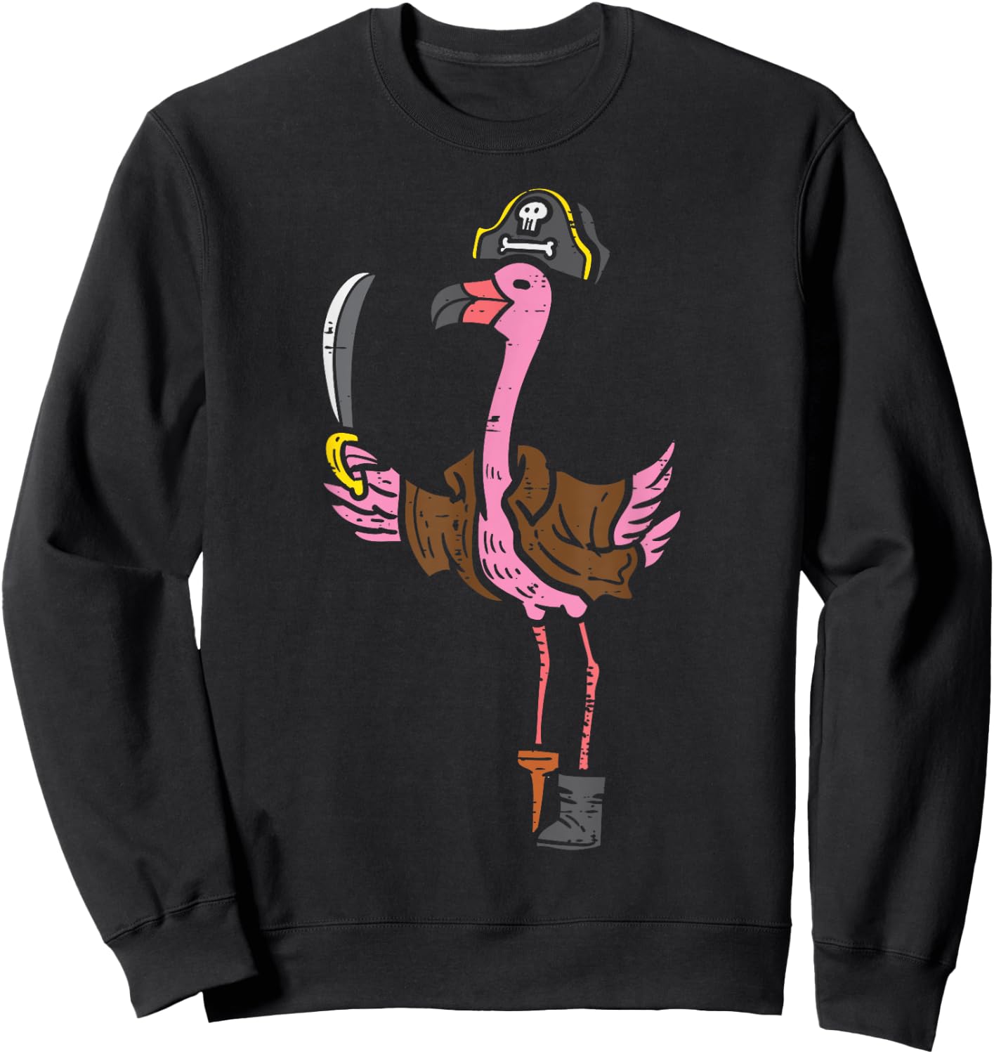 Flamingo Pirate Animal Bird Flamingoween Halloween Women Sweatshirt - Sweatshirt | Black