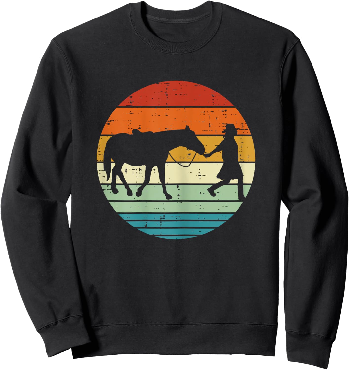 Horse And Girl Silhouette Sunset Retro Cowgirl Equestrian Sweatshirt - Sweatshirt | Black