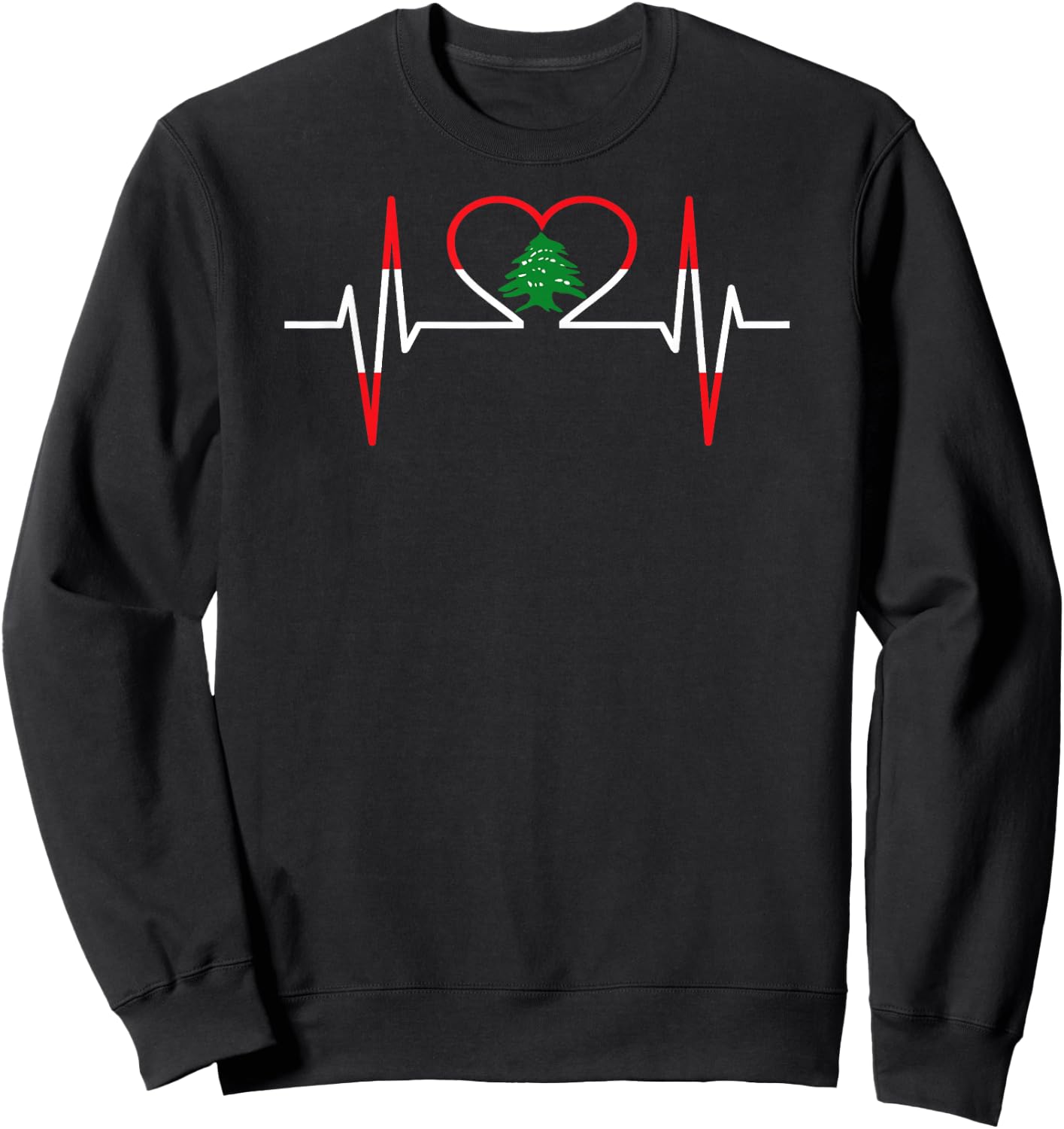 Heartbeat ECG Lebanon, Lebanese Country Flag Color Sweatshirt - Sweatshirt | Black