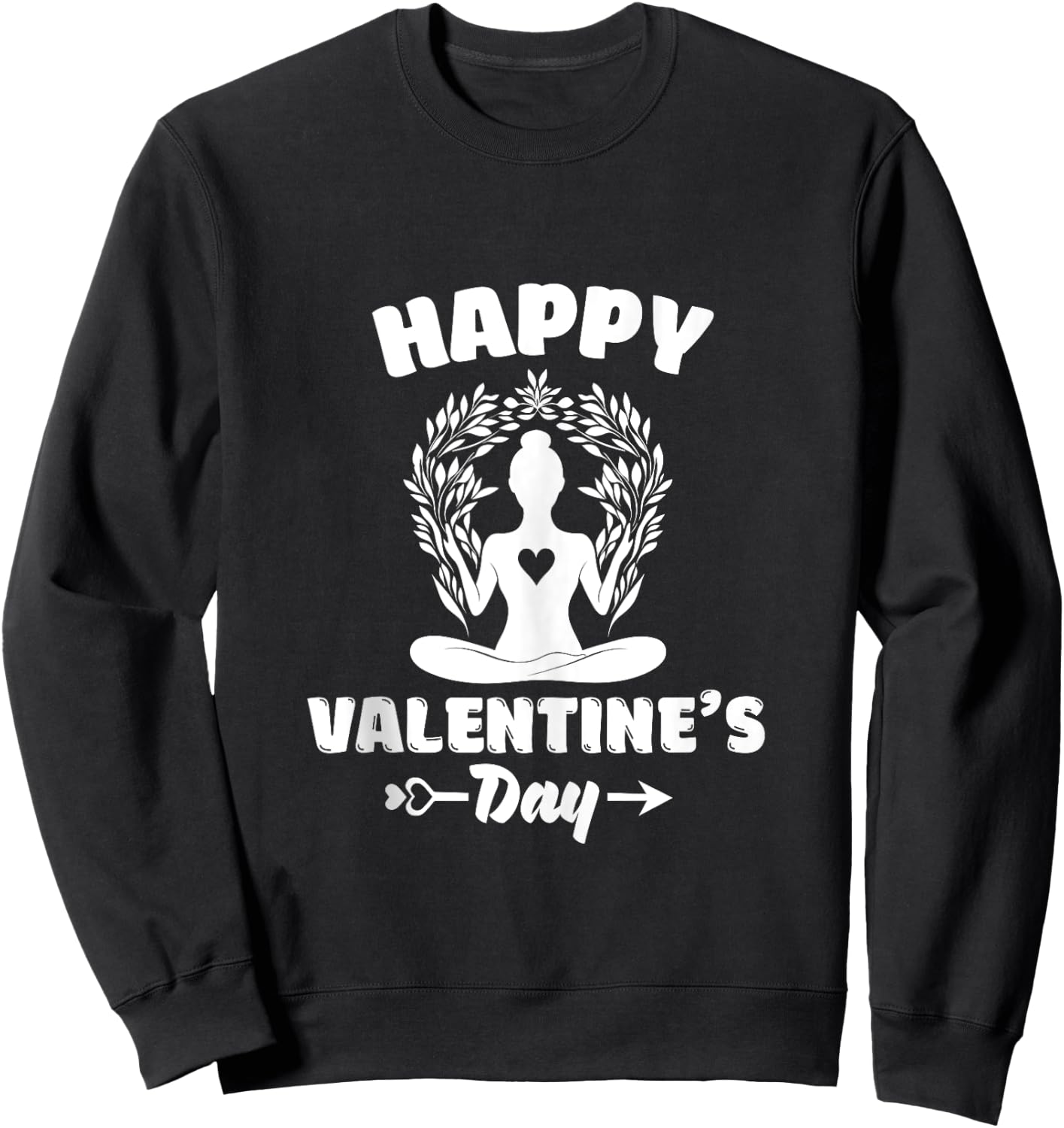 Happy Valentines Day Yoga Namaste Sukhasana Hearts Sweatshirt - Sweatshirt | Black