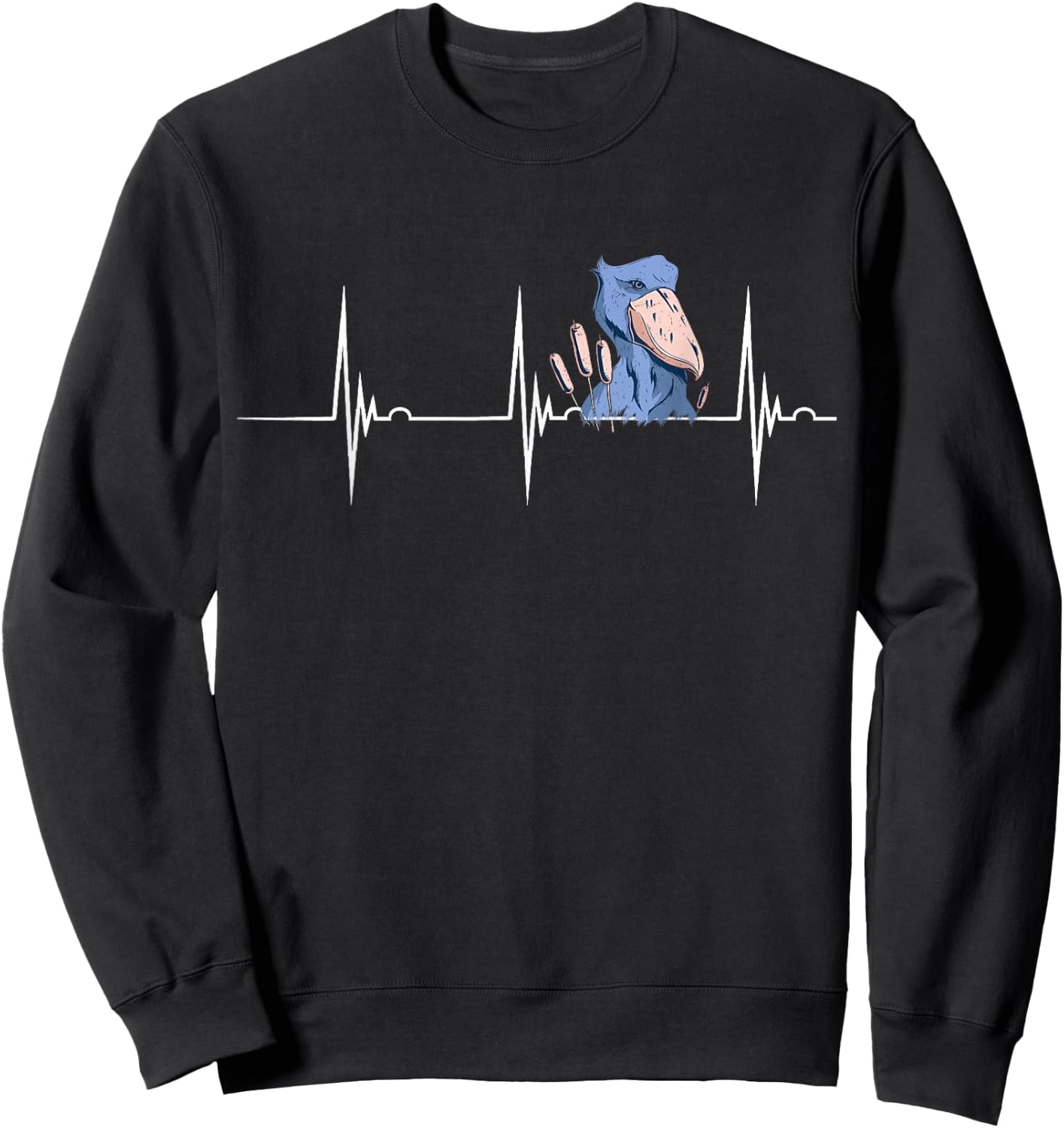 Shoebill Bird Heartbeat EKG Pulse Mayan Bird African Bird Sweatshirt - Sweatshirt | Black