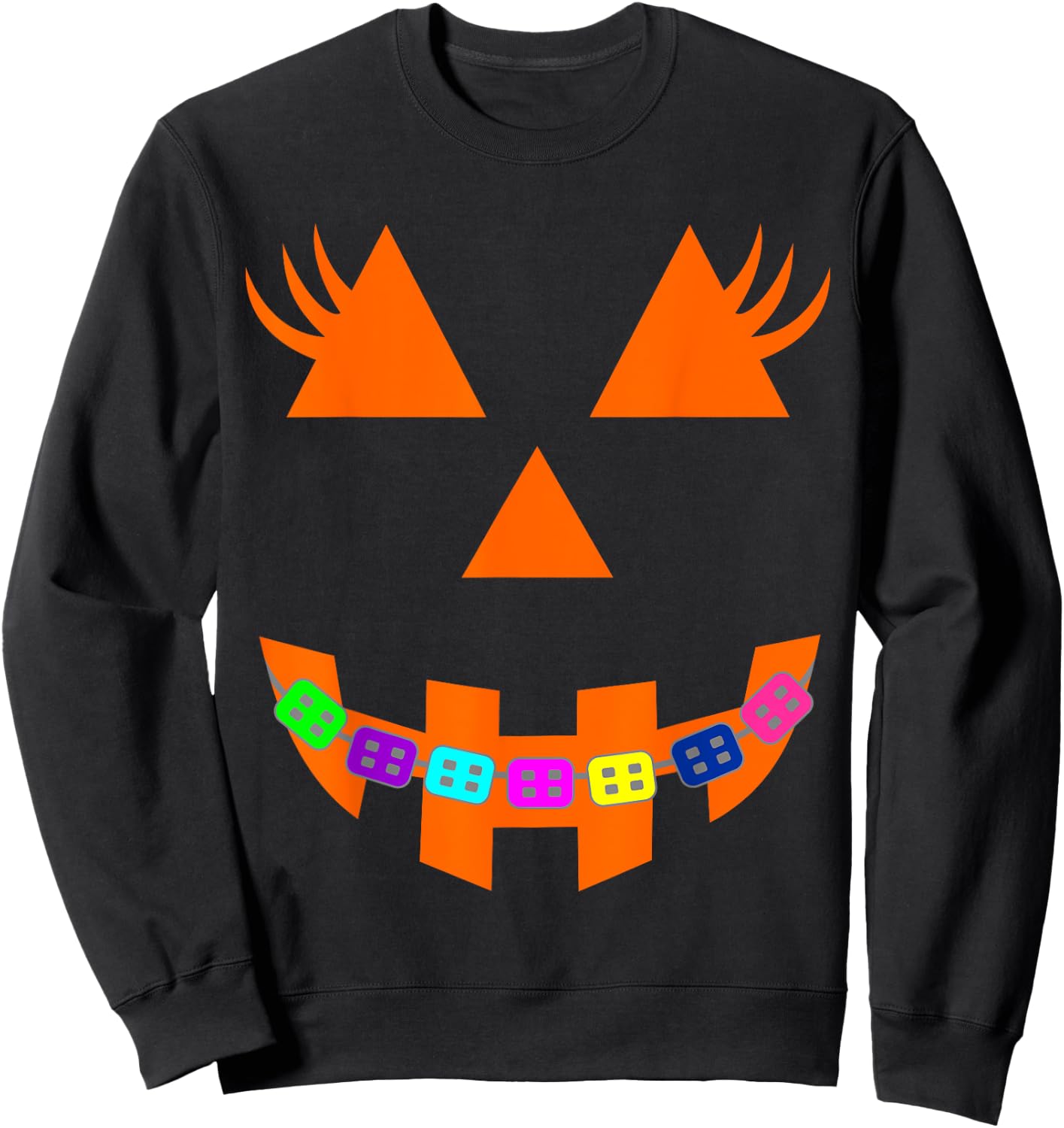 Halloween Pumpkin Face with Braces Orthodontist Costume Kids Sweatshirt - Sweatshirt | Black