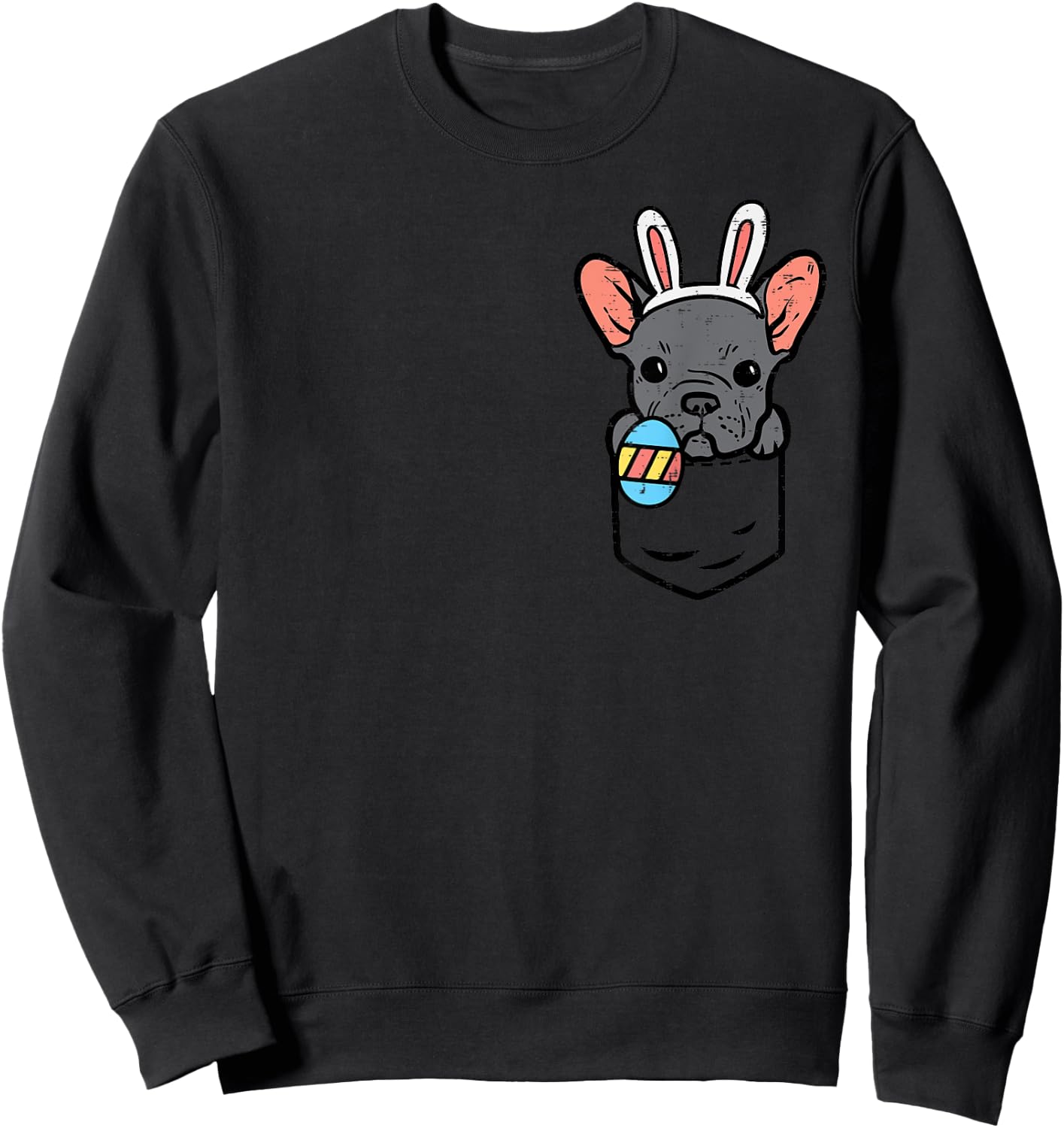 Pocket Easter French Bulldog Bunny Frenchie Dog Men Women Sweatshirt - Sweatshirt | Black