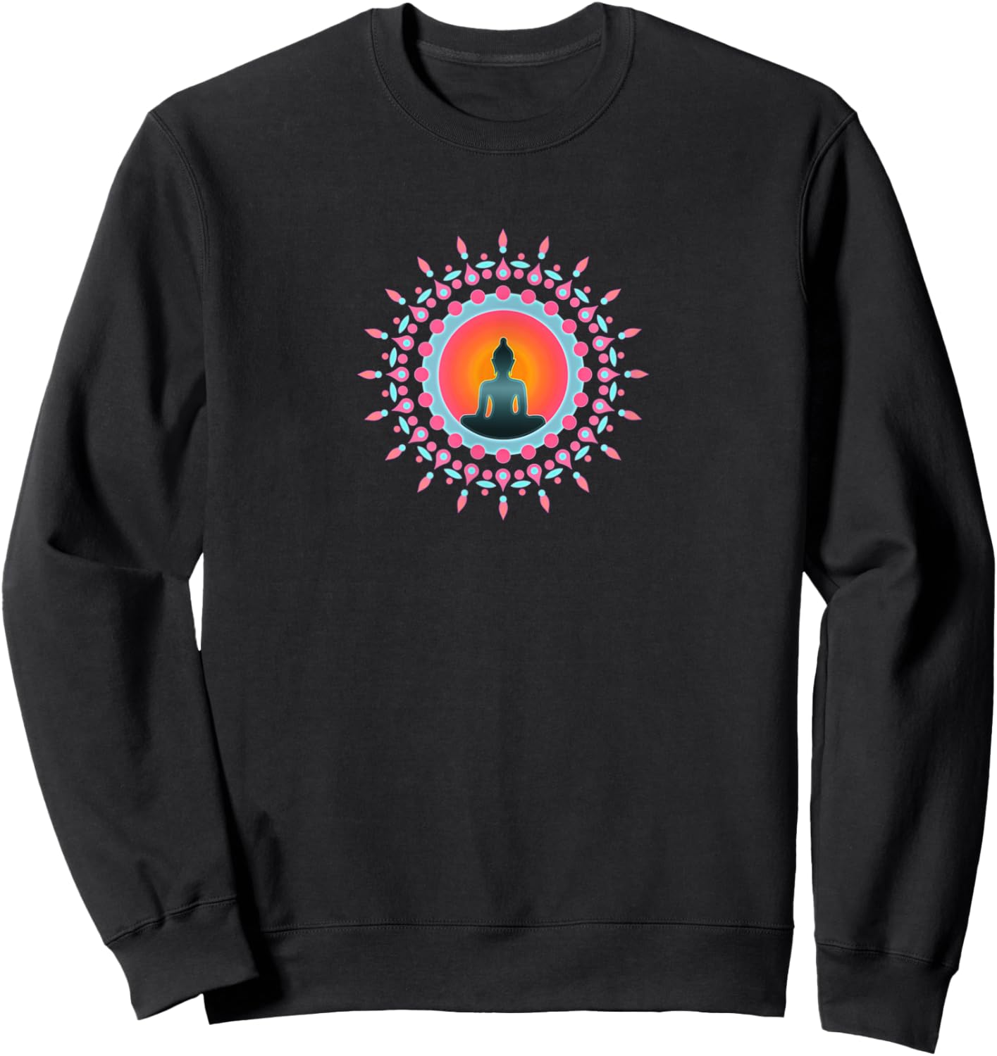 Buddha Meditation Sun Flower Mandala Buddhism Yoga Symbol Sweatshirt - Sweatshirt | Black