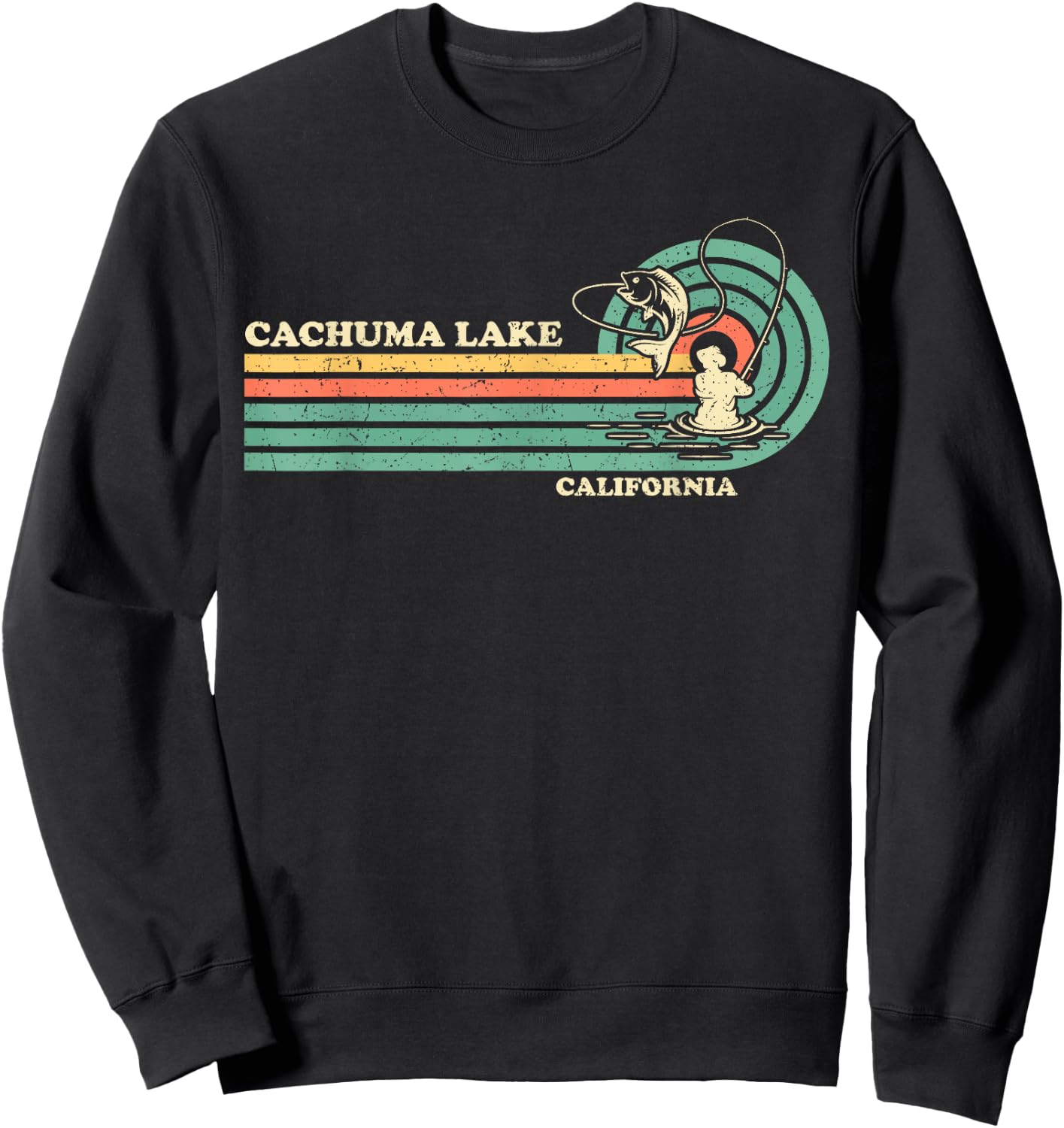 Vintage Retro Summer Fishing California Cachuma Lake Sweatshirt - Sweatshirt | Black