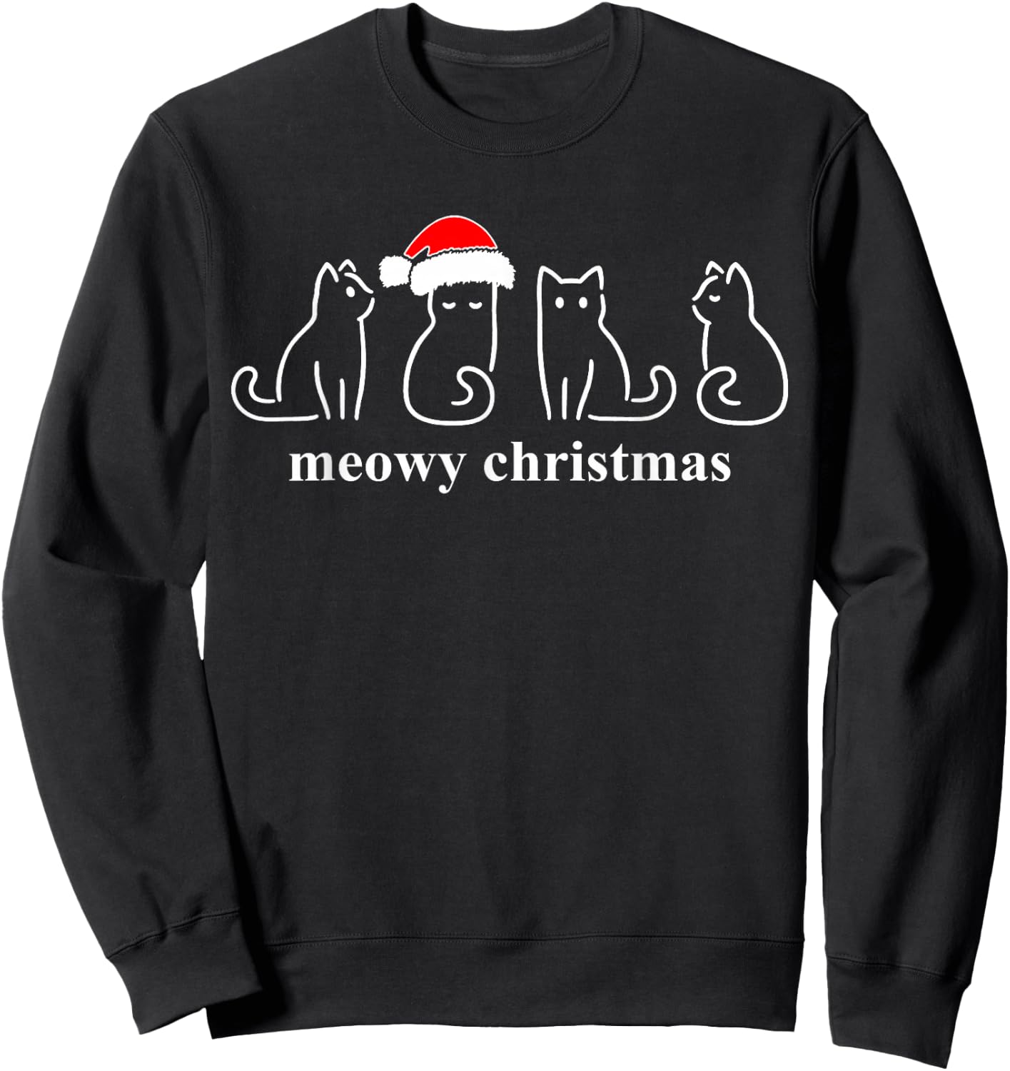 Meowy Catmas Cat Christmas Cute Kitten Cats Santa Hat Xmas Sweatshirt - Sweatshirt | Black