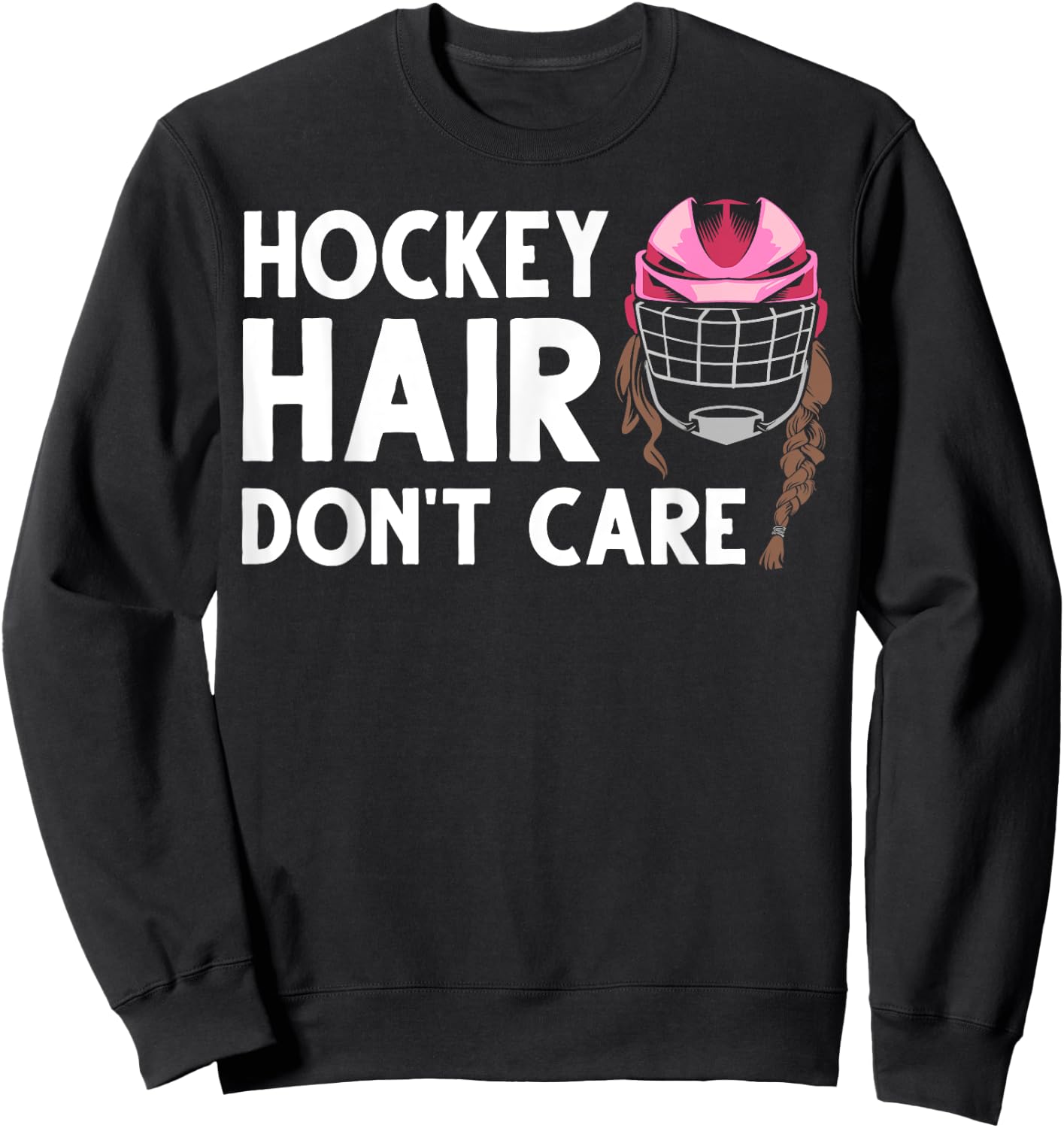 Funny Ice Hockey Girls Field Hockey Helmet Hair Sweatshirt - Sweatshirt | Black