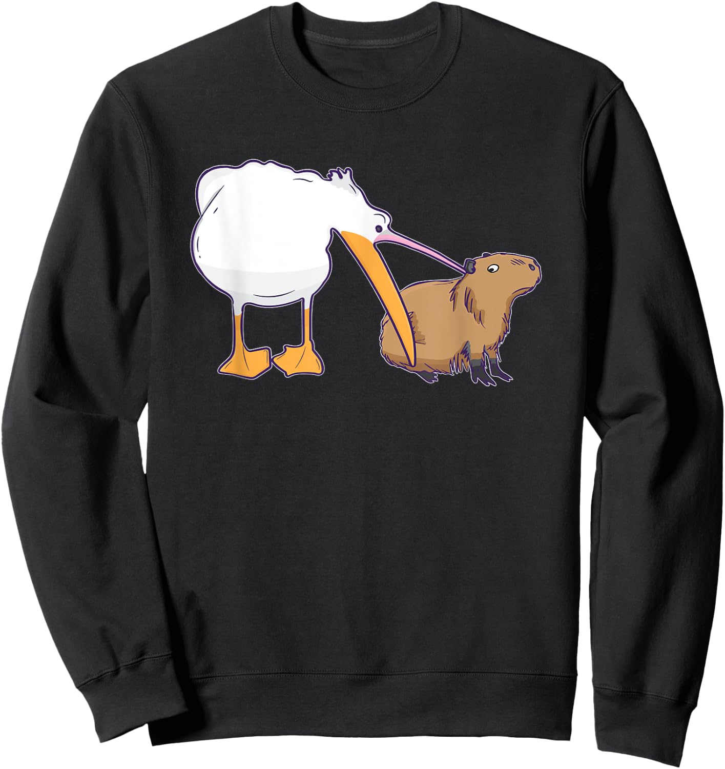 Pelican Tries to Eat Capybara Funny Cute Kawaii Meme Sweatshirt - Sweatshirt | Black