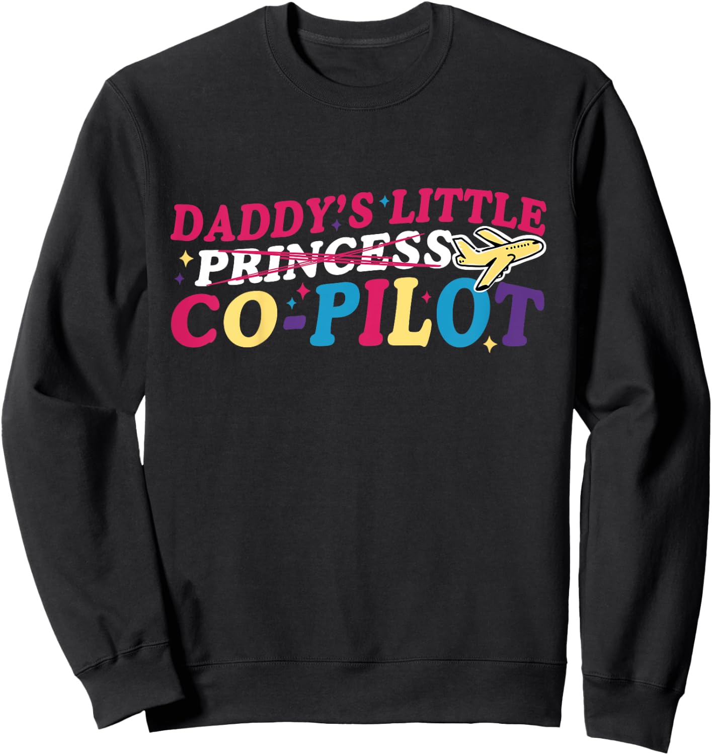 Daddy's Little Co-Pilot Girls Retro Groovy Airplane Sweatshirt - Sweatshirt | Black