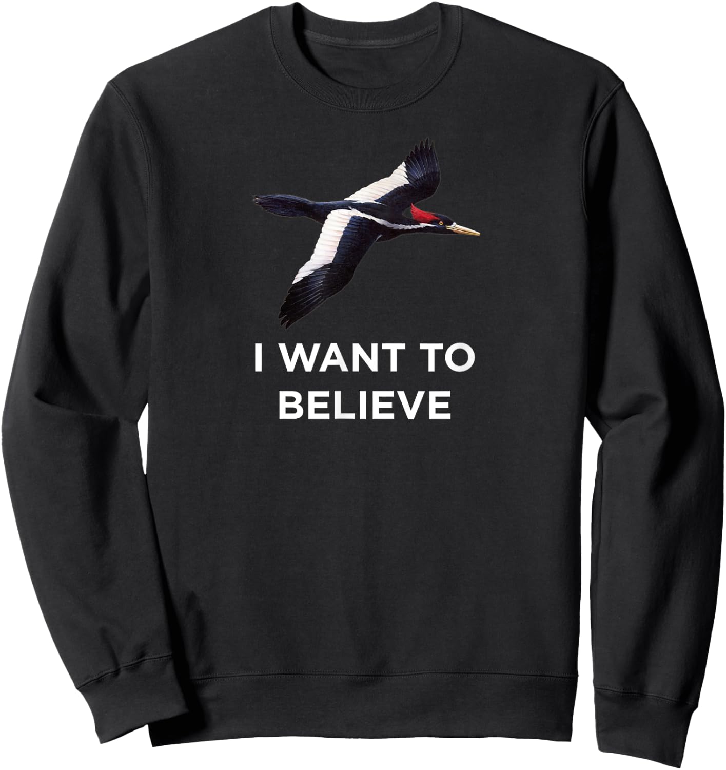 Bird Nerd Wear Ivory Calculated Woodpecker I Want To Believe Sweatshirt - Sweatshirt | Black