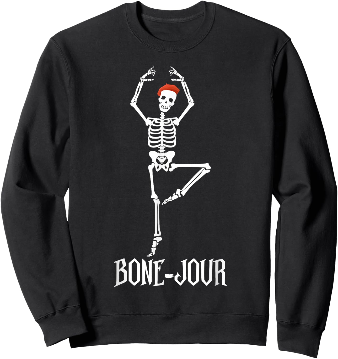 Bone-jour Skeleton French Halloween Costume Sweatshirt - Sweatshirt | Black