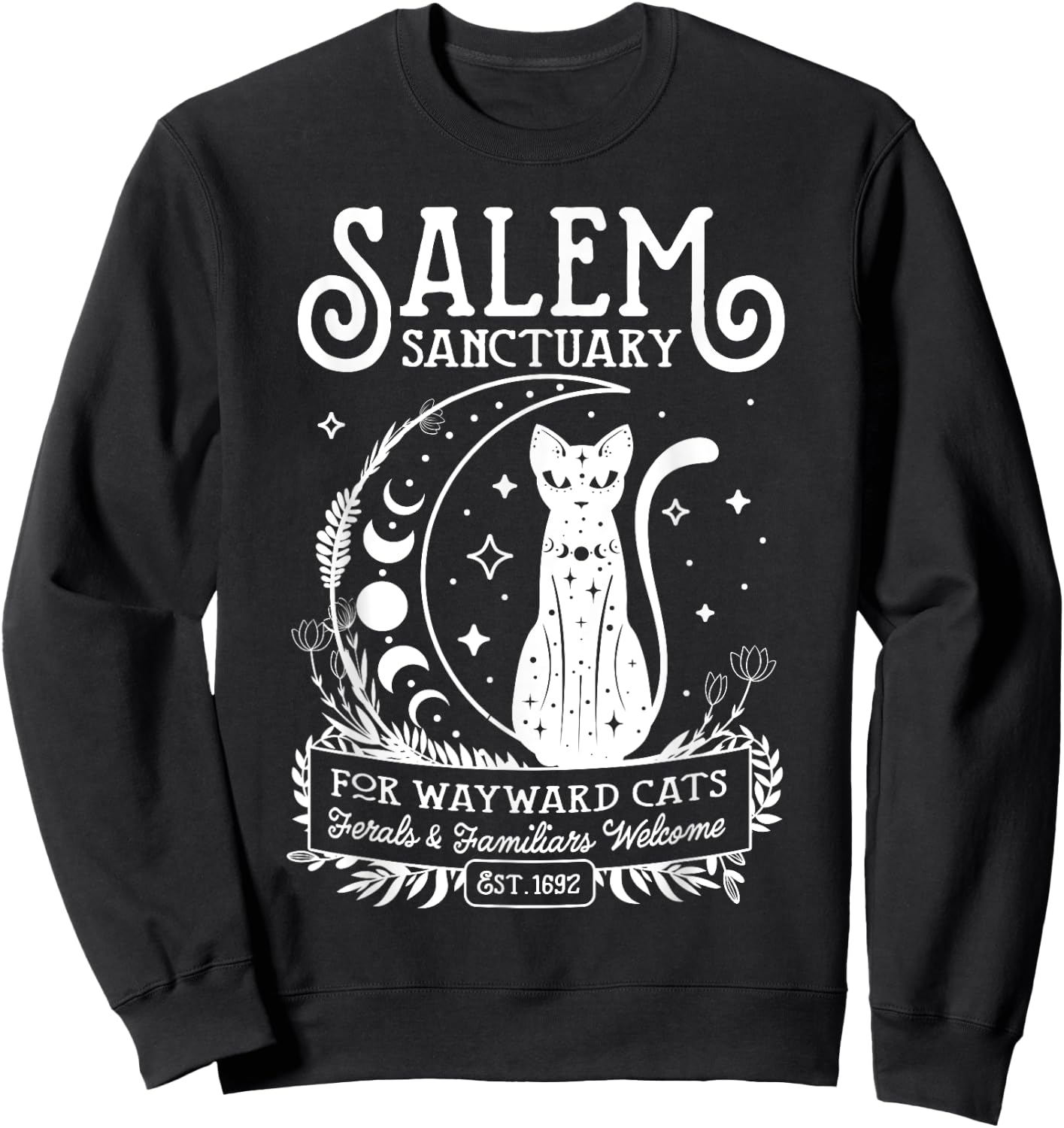 Funny Witch Salem Home For Wayward Black Cats 1692 Halloween Sweatshirt - Sweatshirt | Black