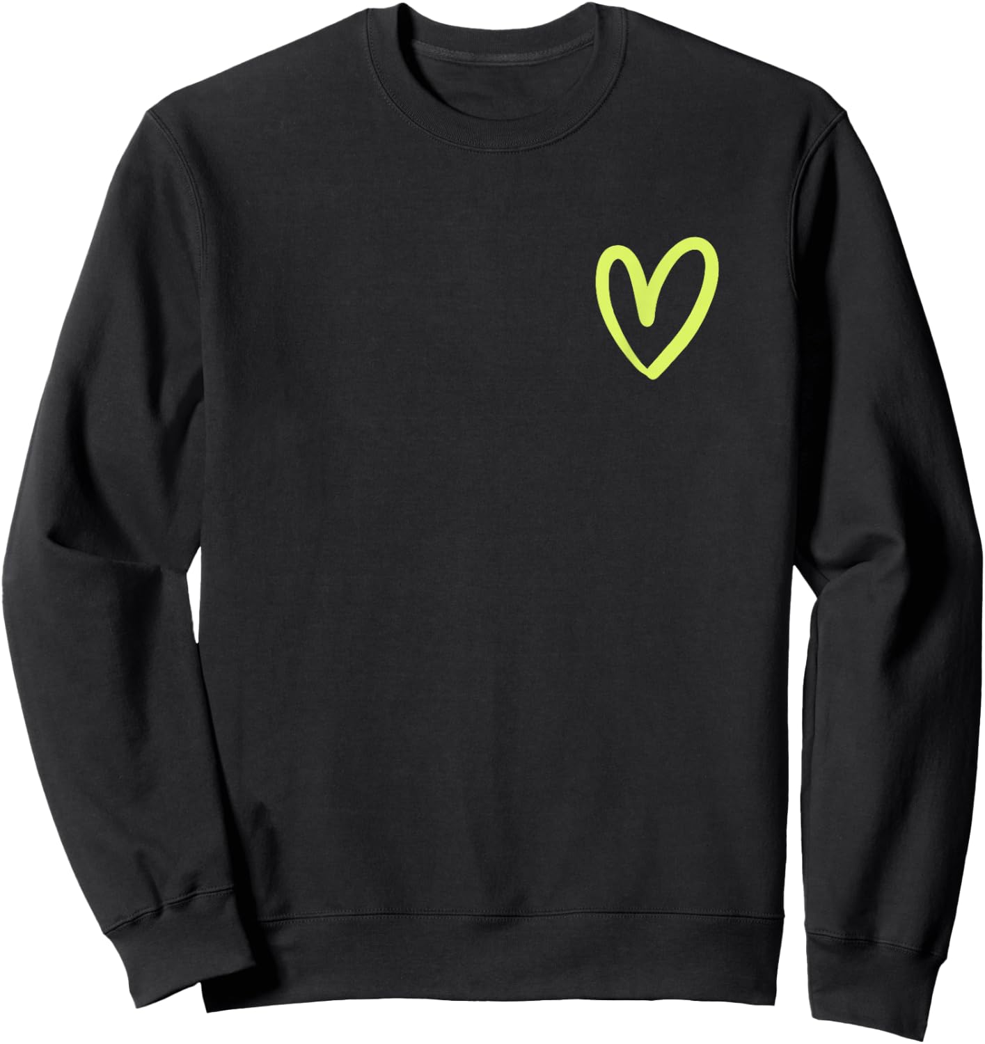 Vintage Cute Hand Drawn Lime-Green Minimalist Heart on Black Sweatshirt - Sweatshirt | Black