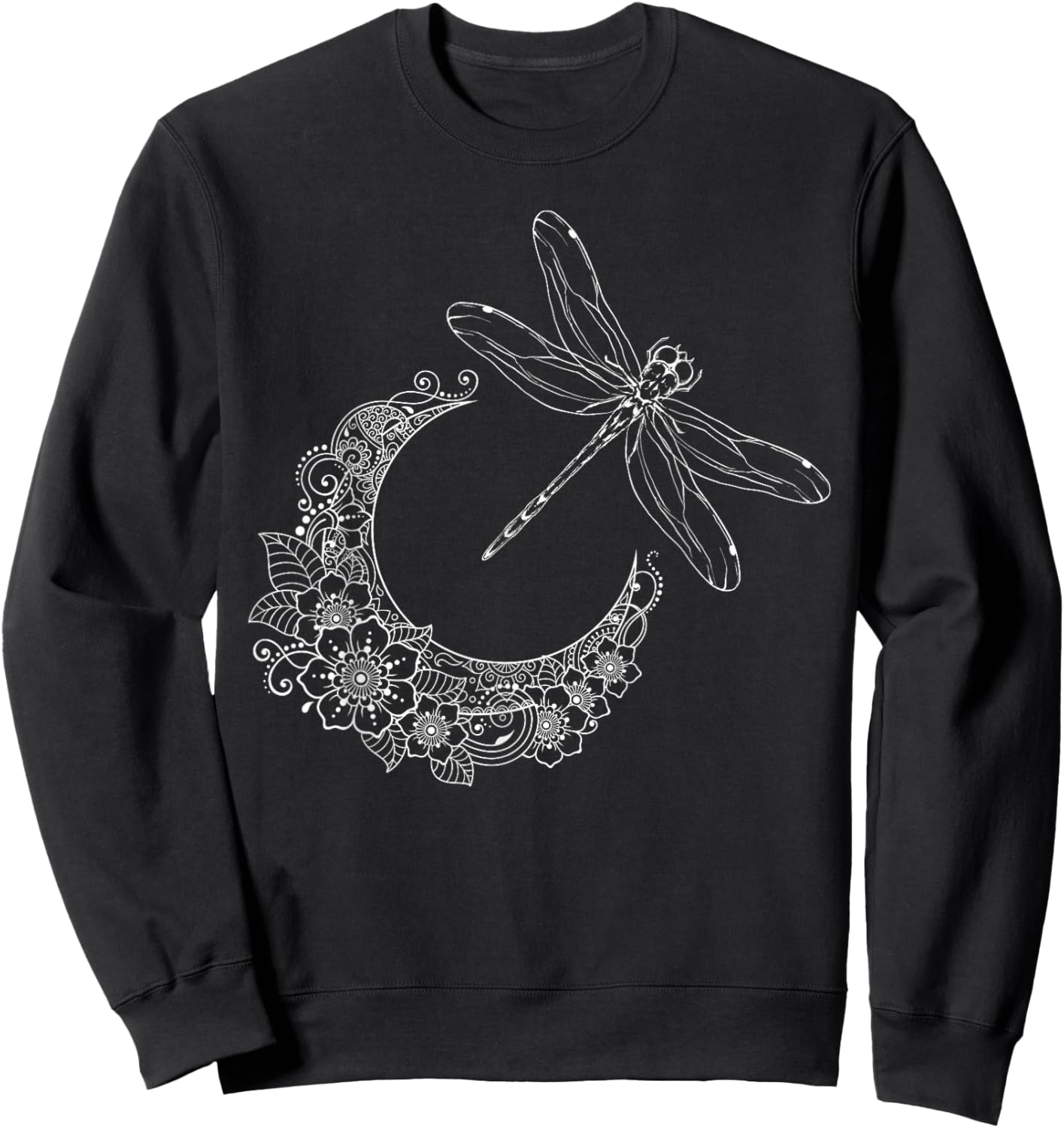 Floral Moon Nature Insect Animal Gift Night Dragonfly Sweatshirt - Sweatshirt | Black