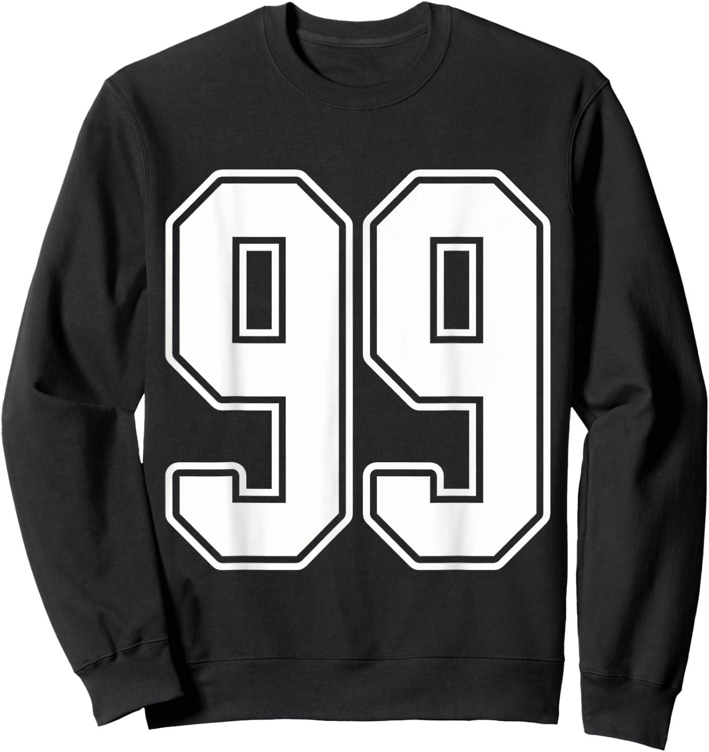#99 White Outline Number 99 Sports Fan Jersey Style Sweatshirt - Sweatshirt | Black