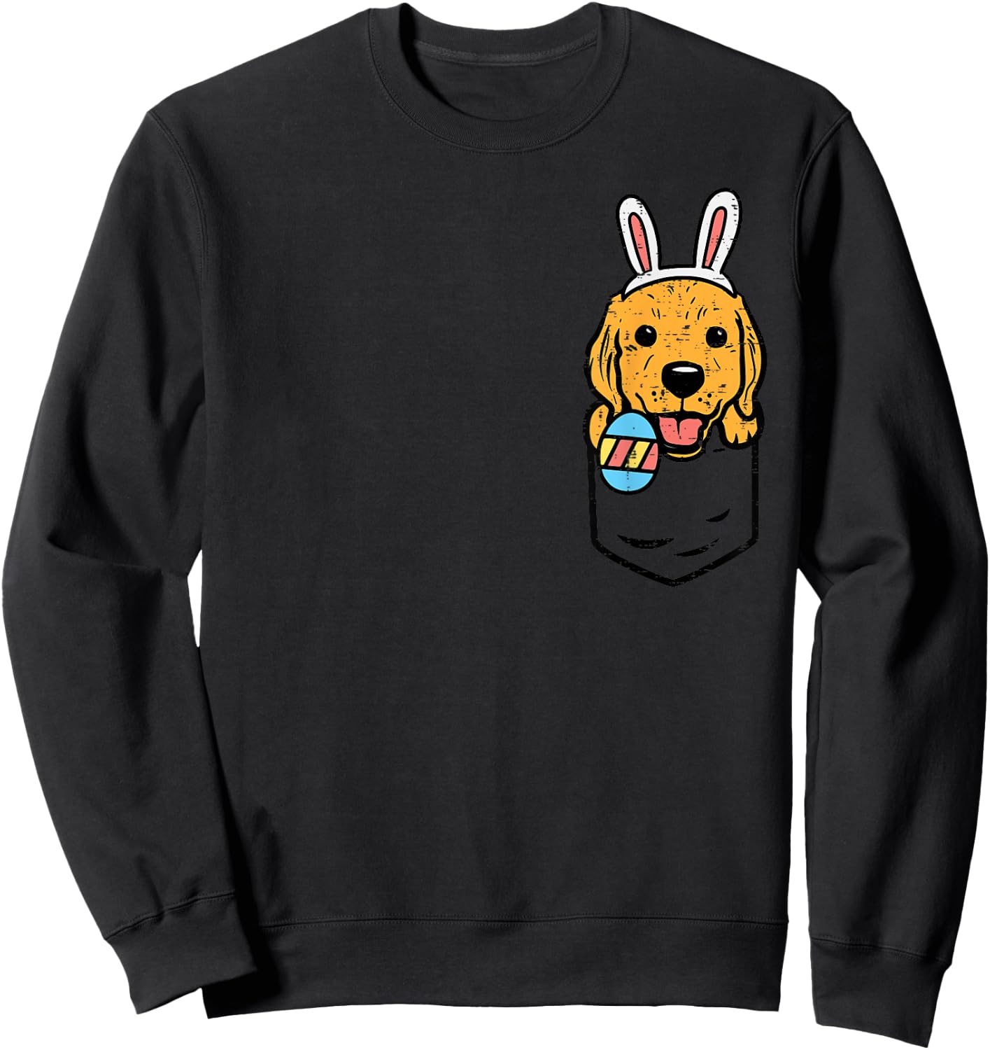 Pocket Golden Retriever Bunny Cute Easter Dog Men Women Kids Sweatshirt - Sweatshirt | Black