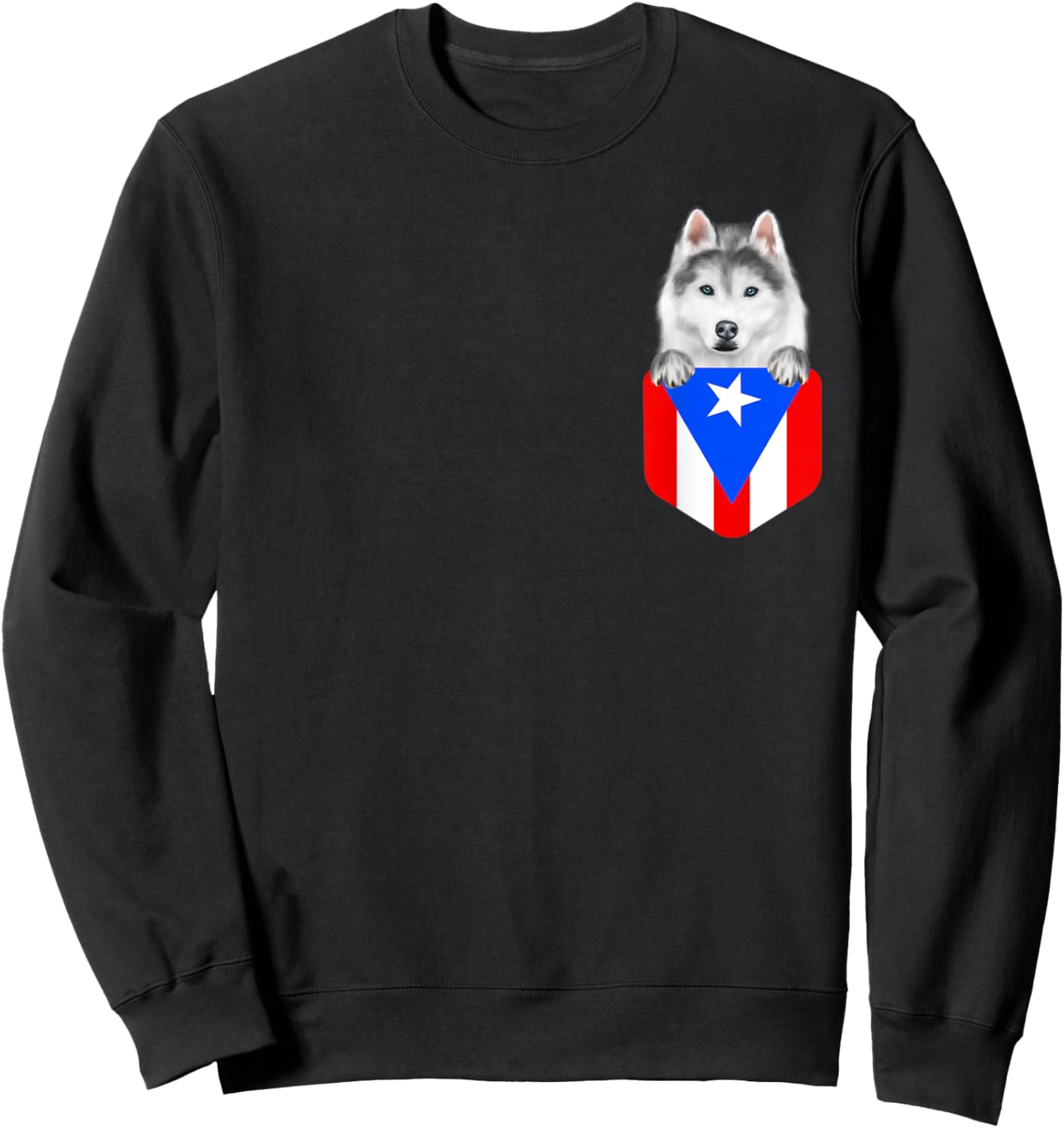 Puerto Rico Flag Siberian Husky Dog In Pocket Women Kids Sweatshirt - Sweatshirt | Black
